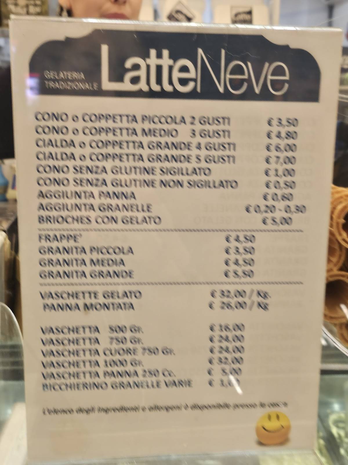 Menu di Gelateria Tradizionale LatteNeve 