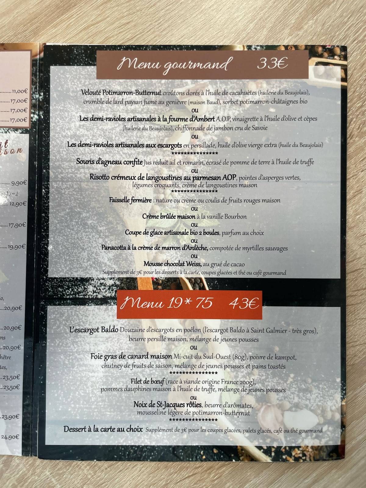 Menu de Le 1975 Restaurant