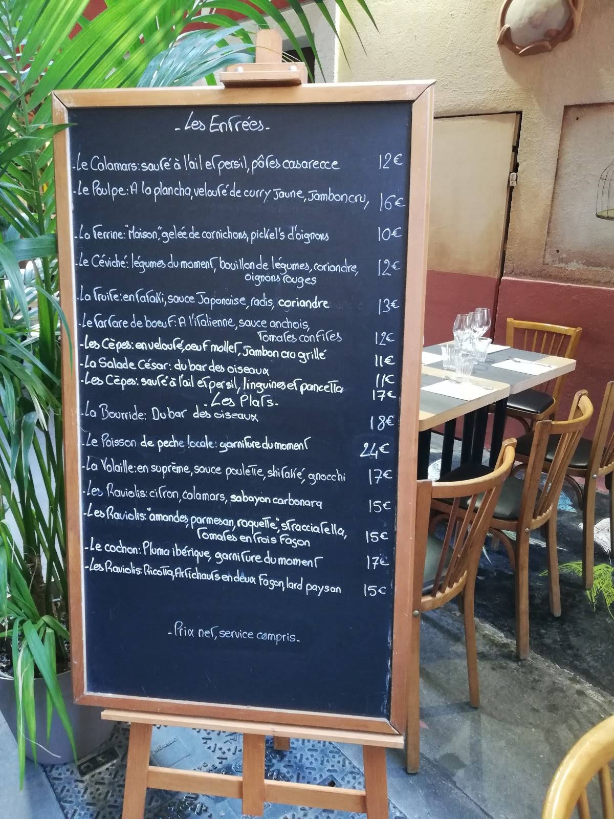 Menu au Le Bar des Oiseaux, Nice