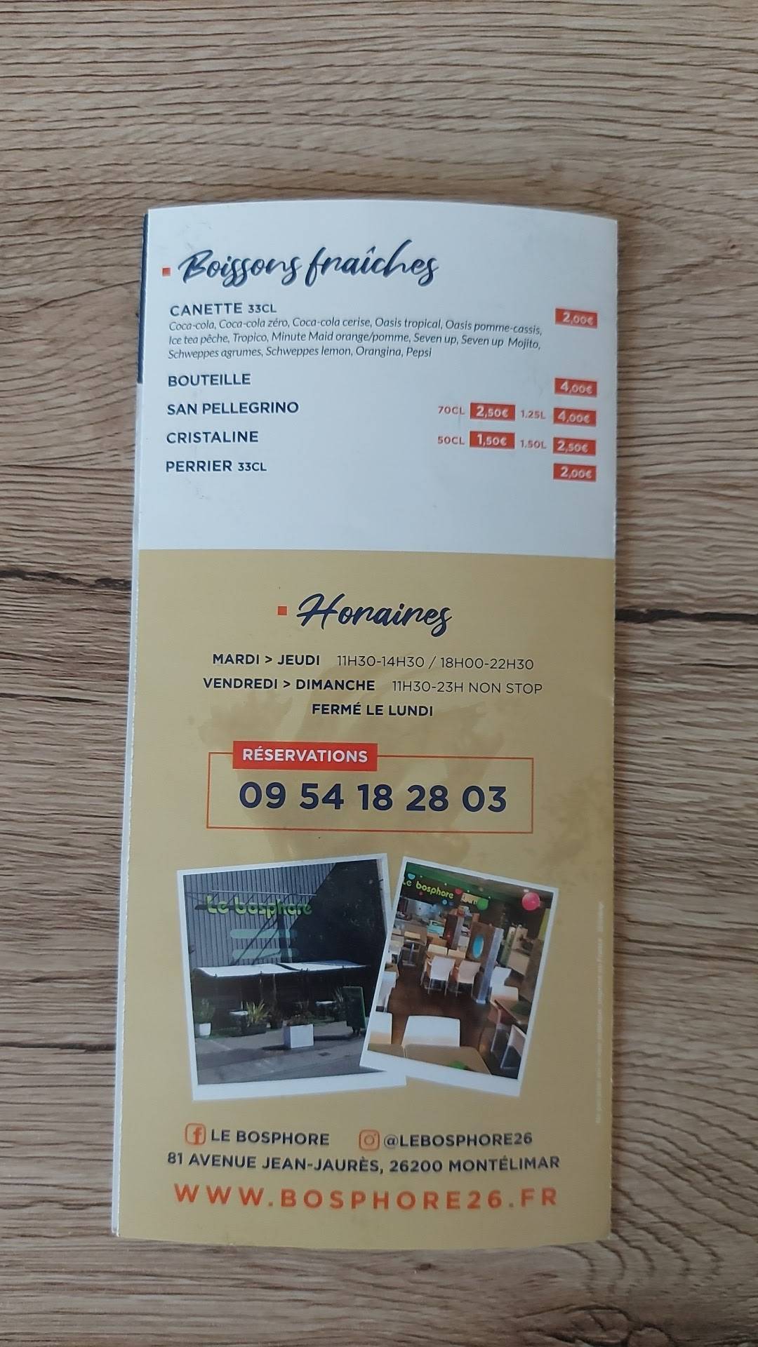 Menu de Le Bosphore