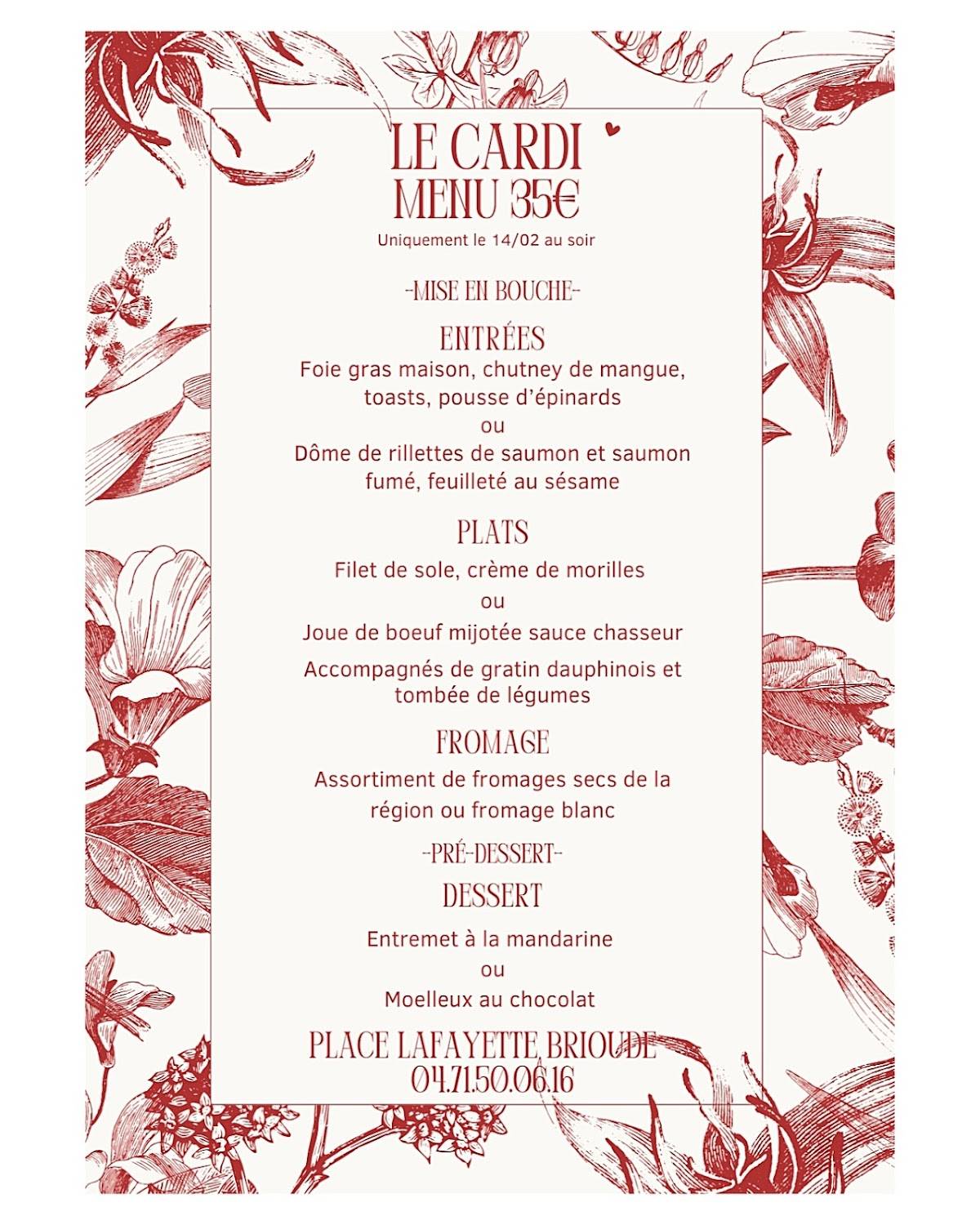 Menu de Le Cardi