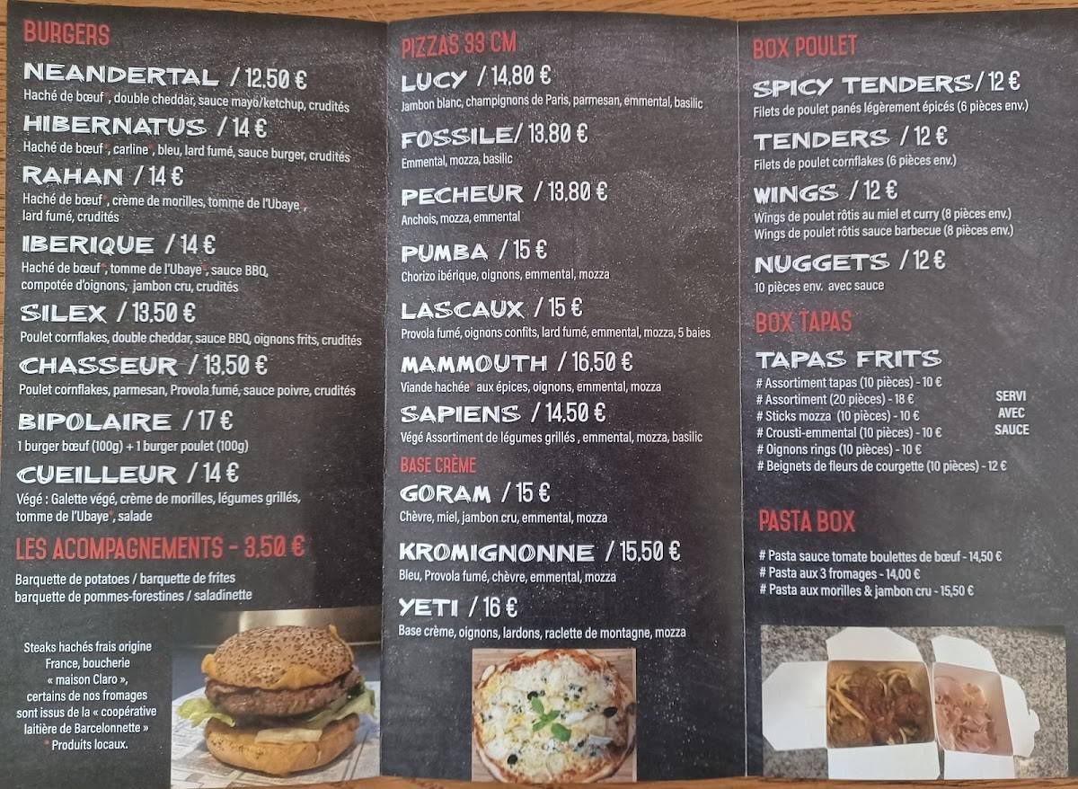 Menu de Le Kro-magnon