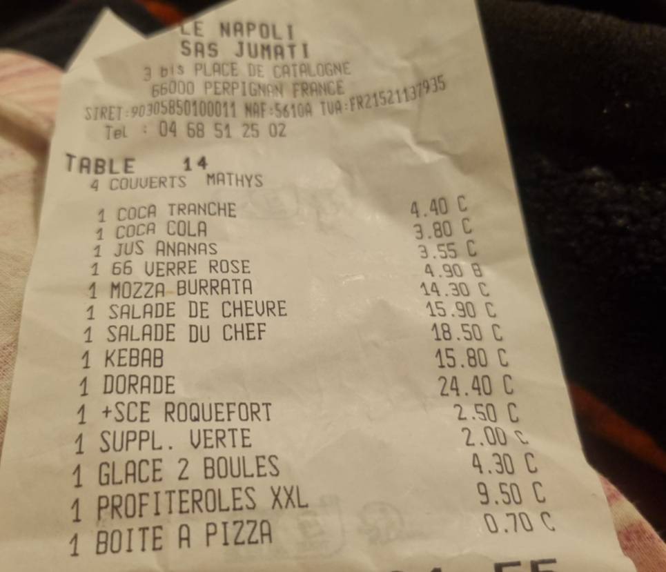 Menu de Le Napoli