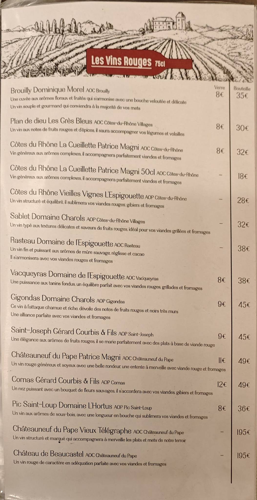 Menu de Factory Avignon