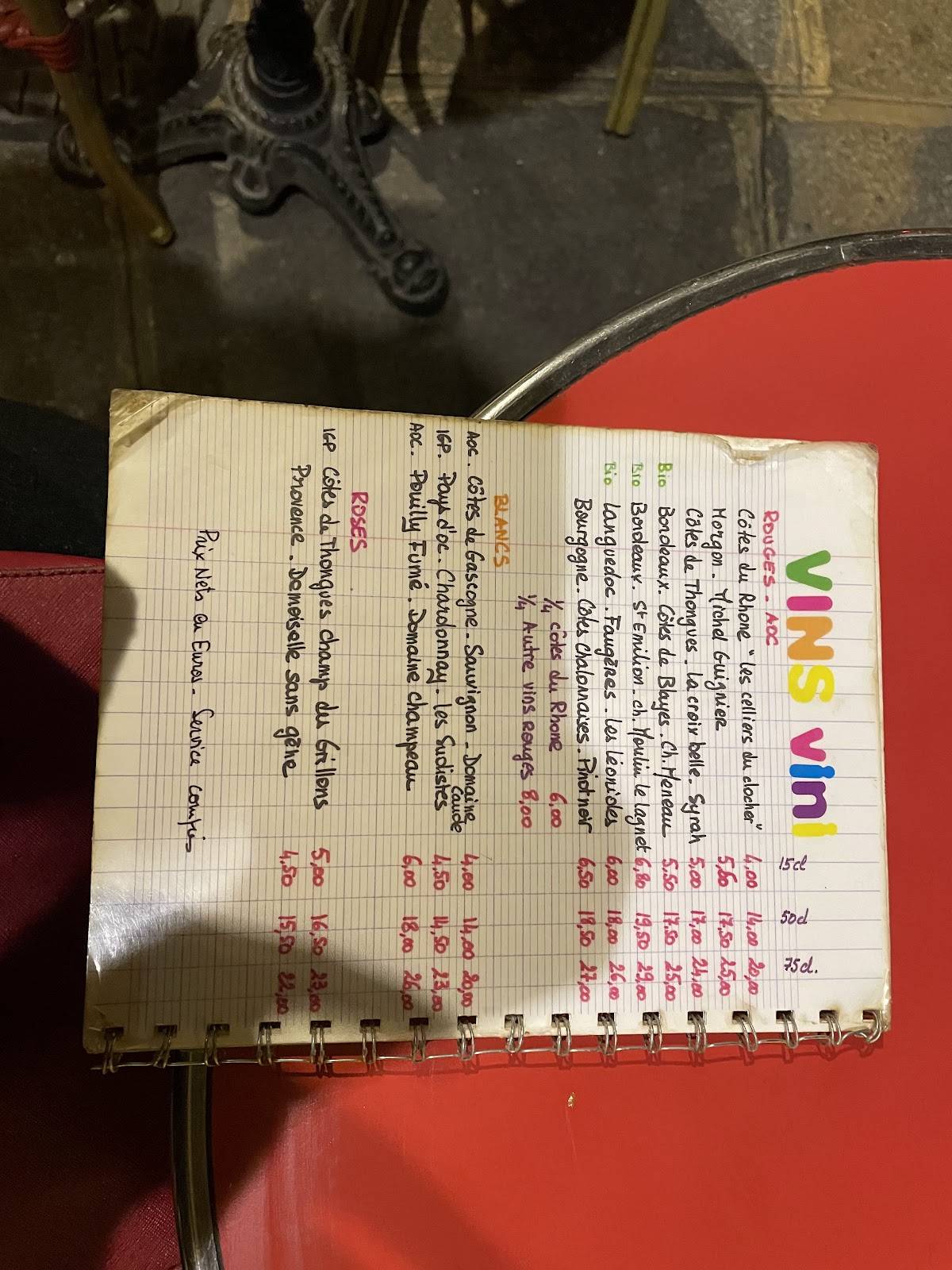 Menu de Le Préau