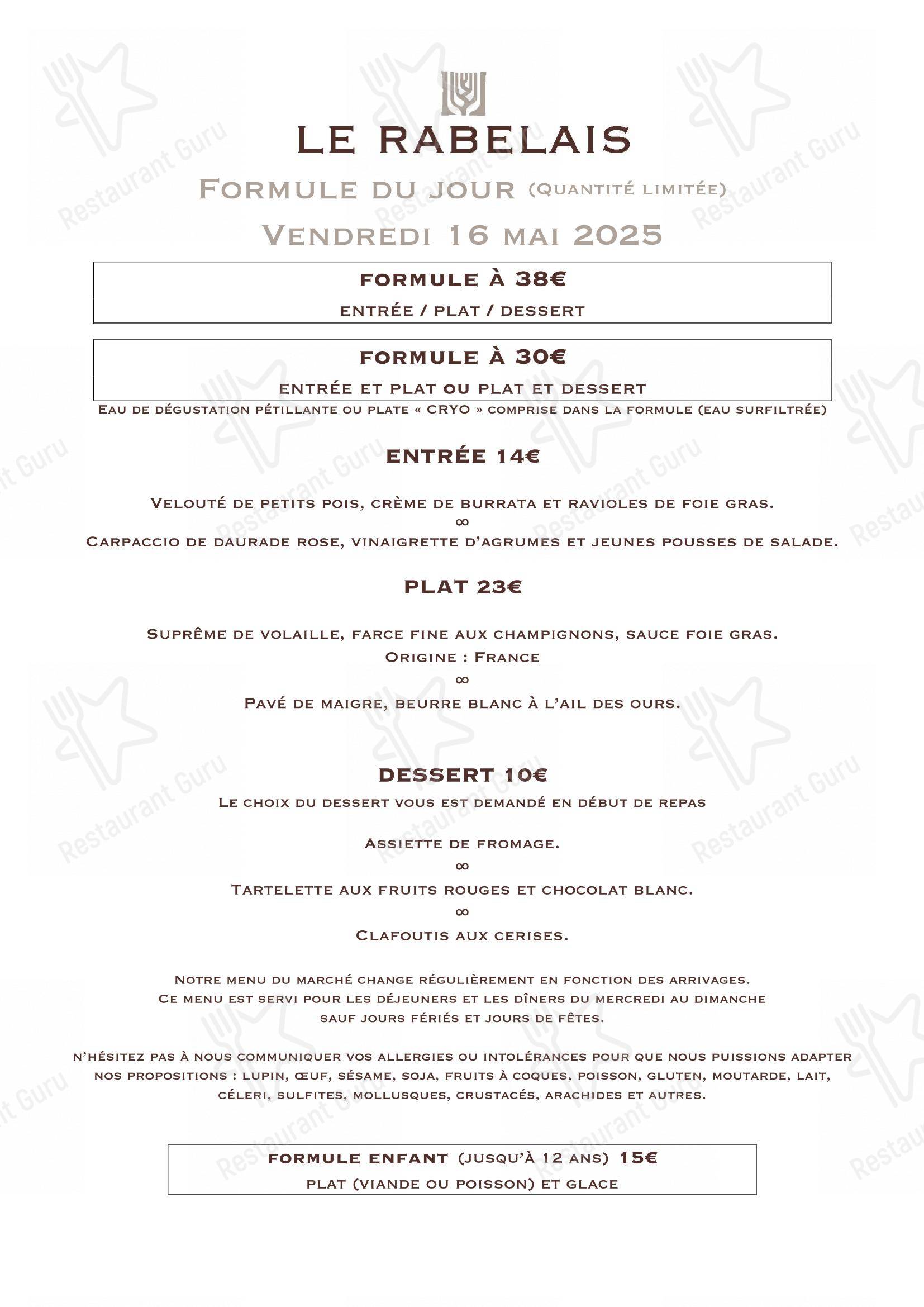 菜单 pour le rabelais dans Saint-Chamas
