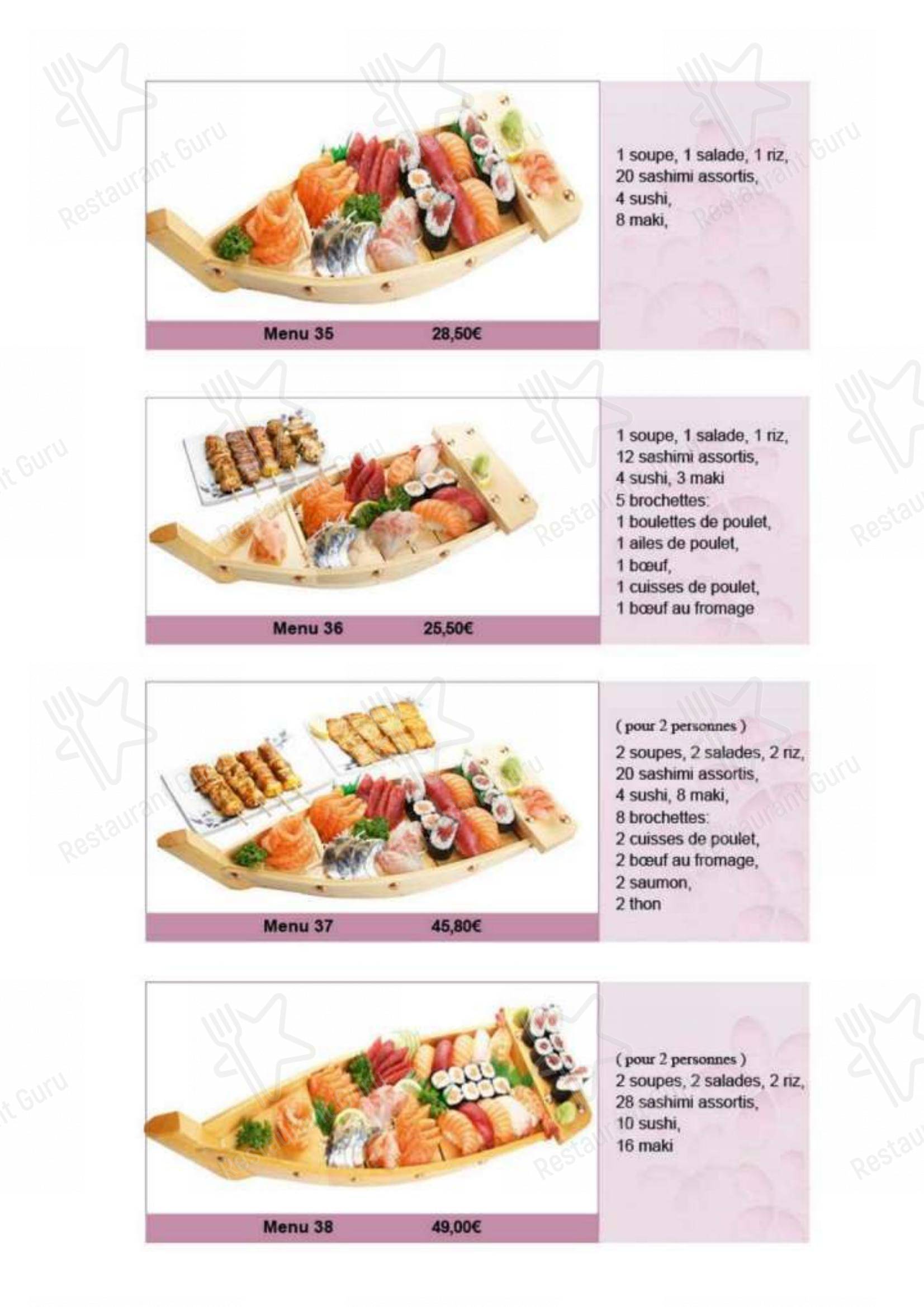 Menu pour Le Tokyo Rochefort dans Rochefort