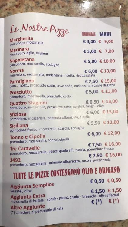Menu di "LE TRE Caravelle Ristorante Barcellona p.g." 