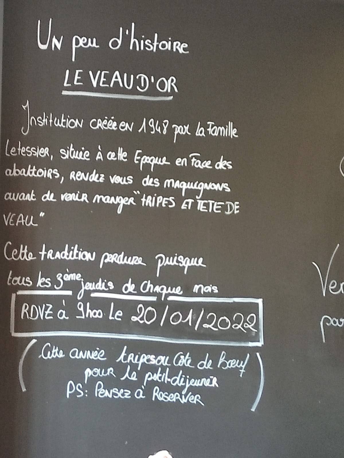 Menu de Le Veau d'Or