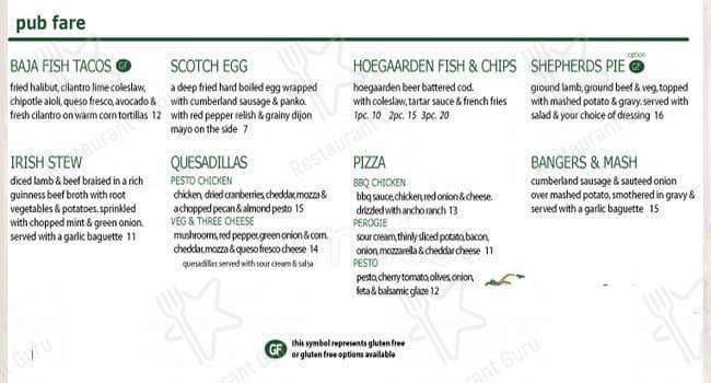 Menu de The Ox Pub