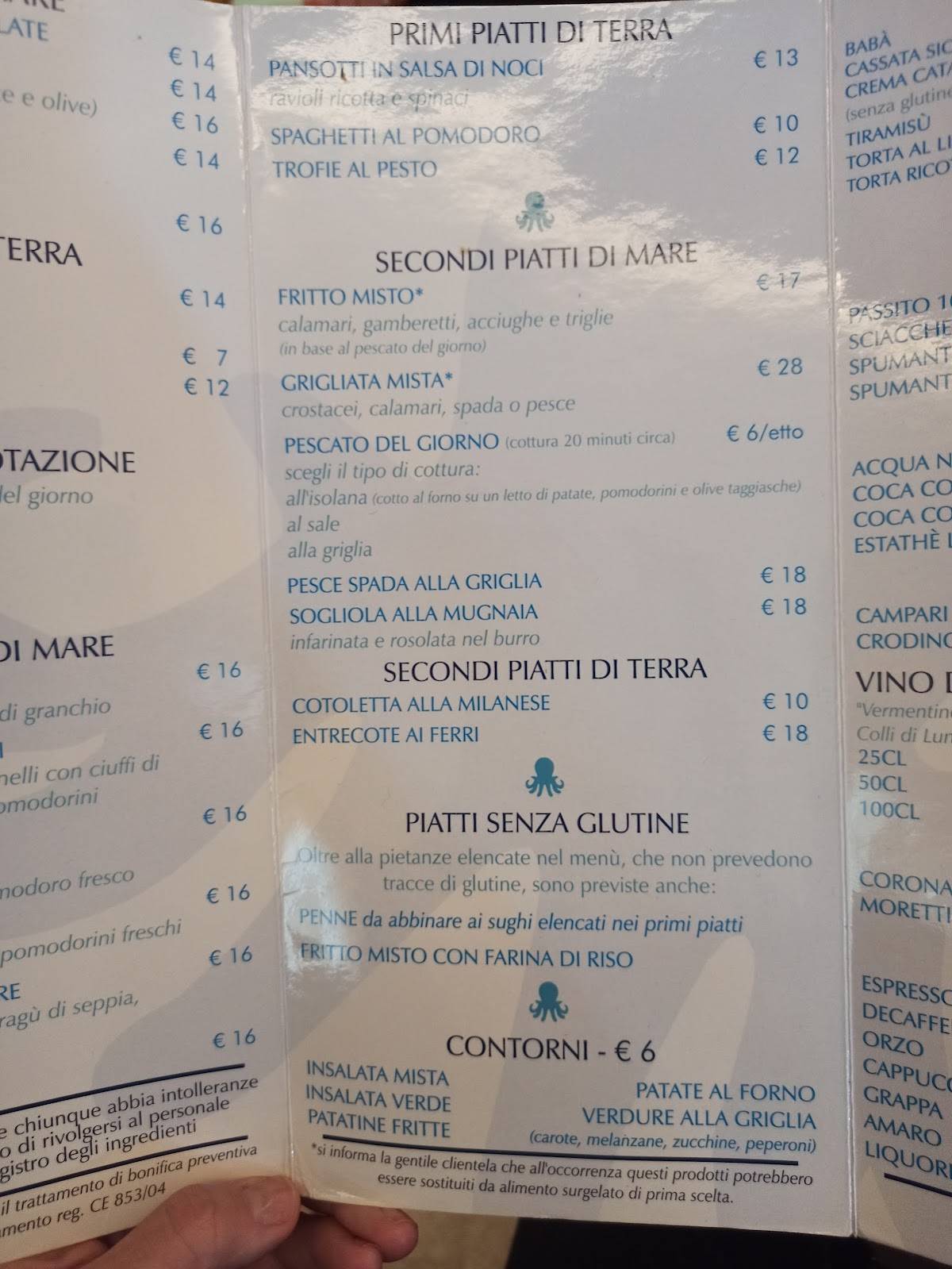 Menu di Osteria la Caletta 