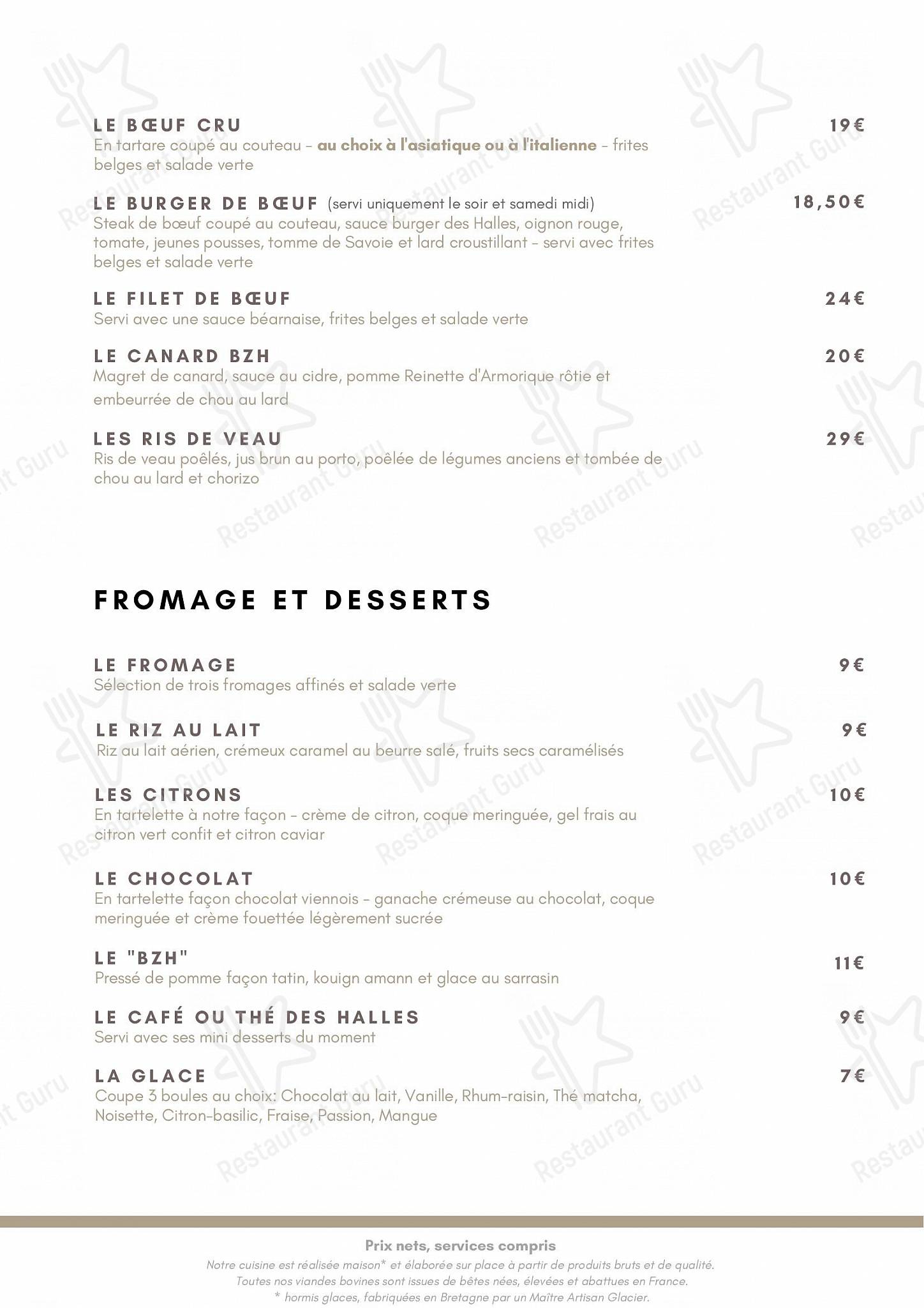 Menu pour Restaurant Les Halles Saint-Grégoire - Vegan Menu