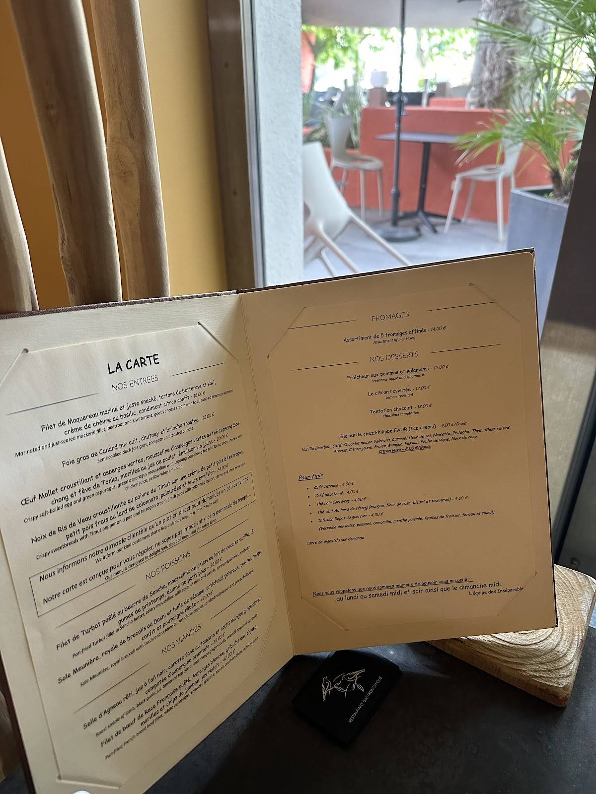 Menu de Les Inséparables