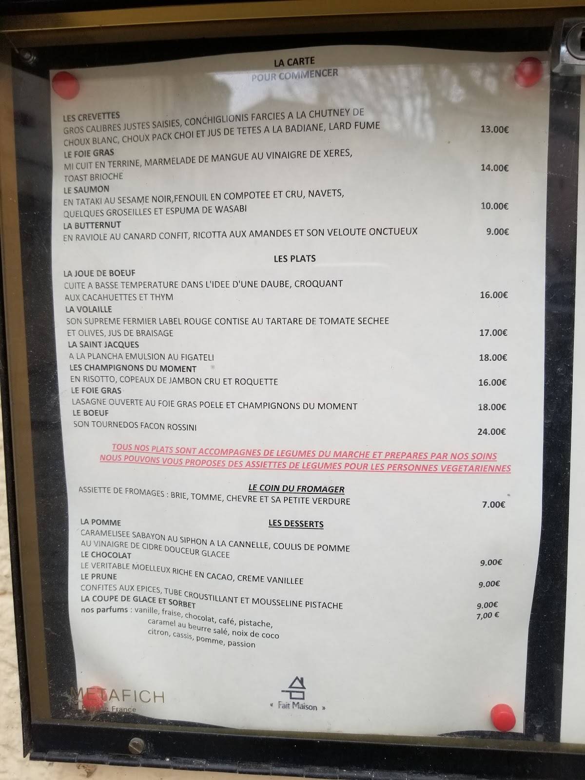 Menu de L'Eveil du Goût