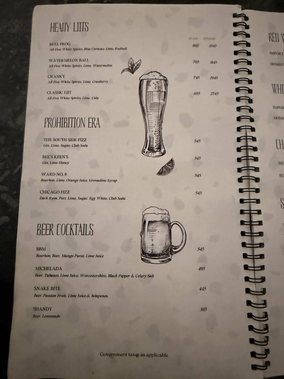 Levels Brewery menu