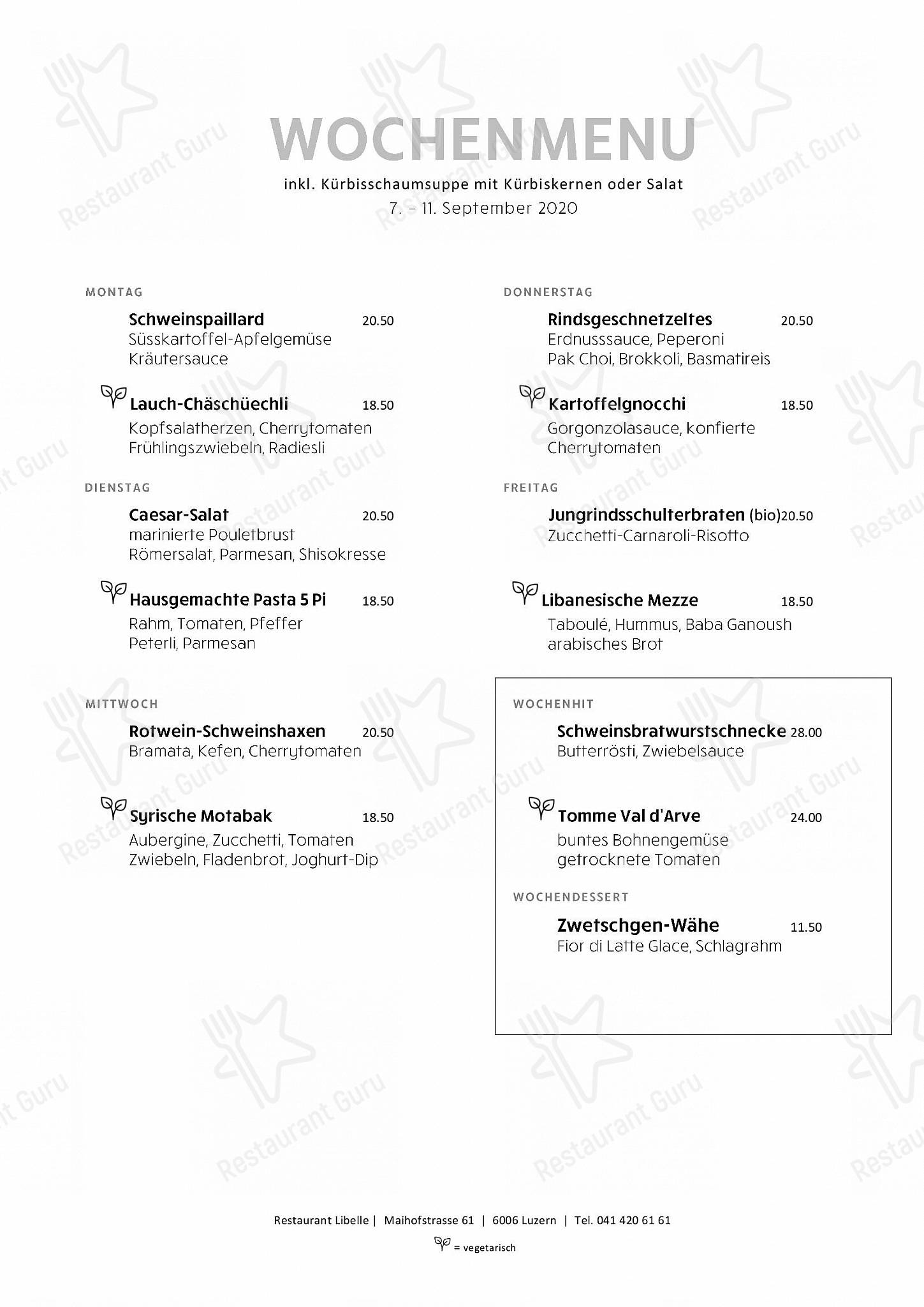 Wine Menu per Restaurant Libelle in Lucerna