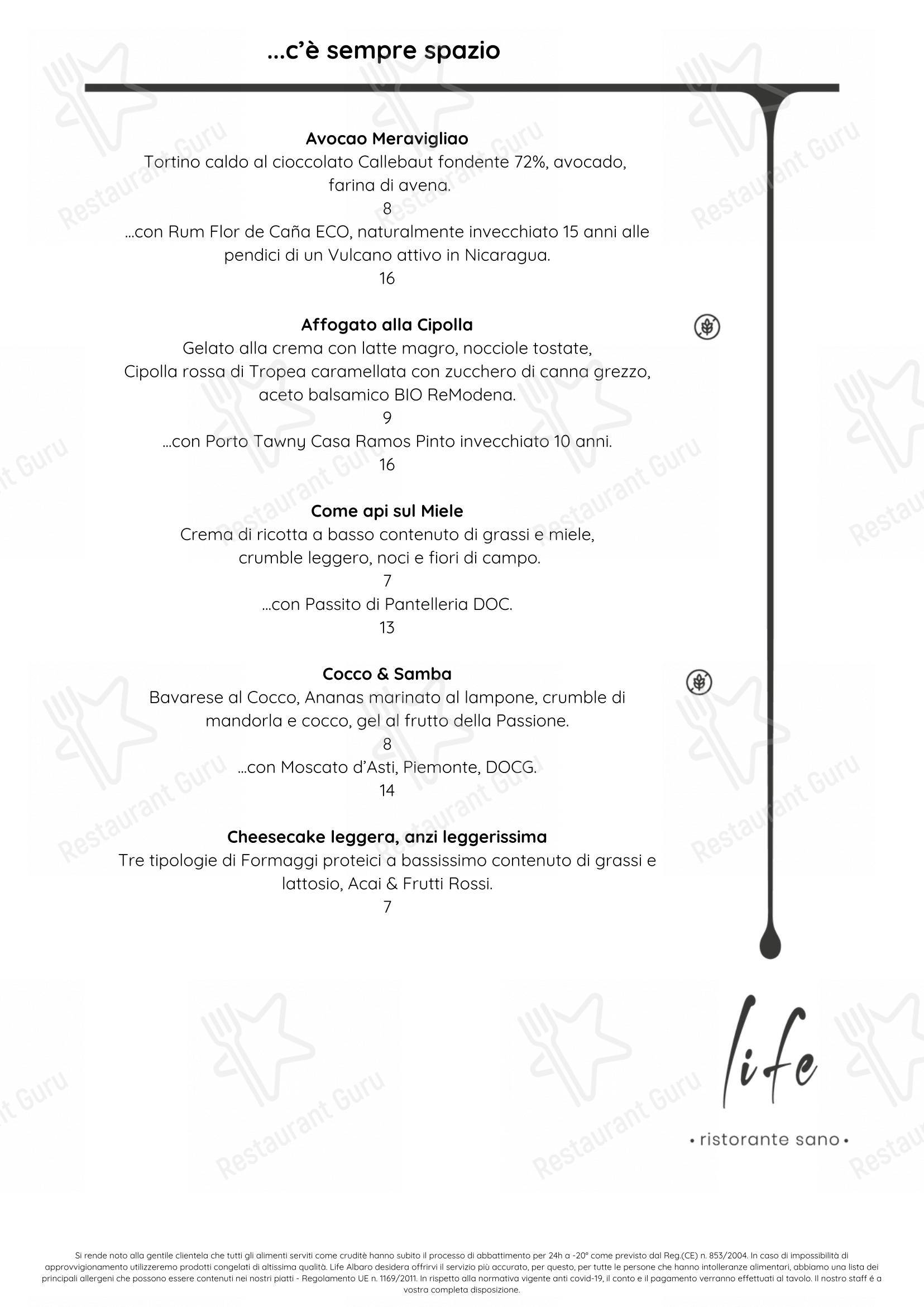 Menu di Life Ristorante Sano - Menu