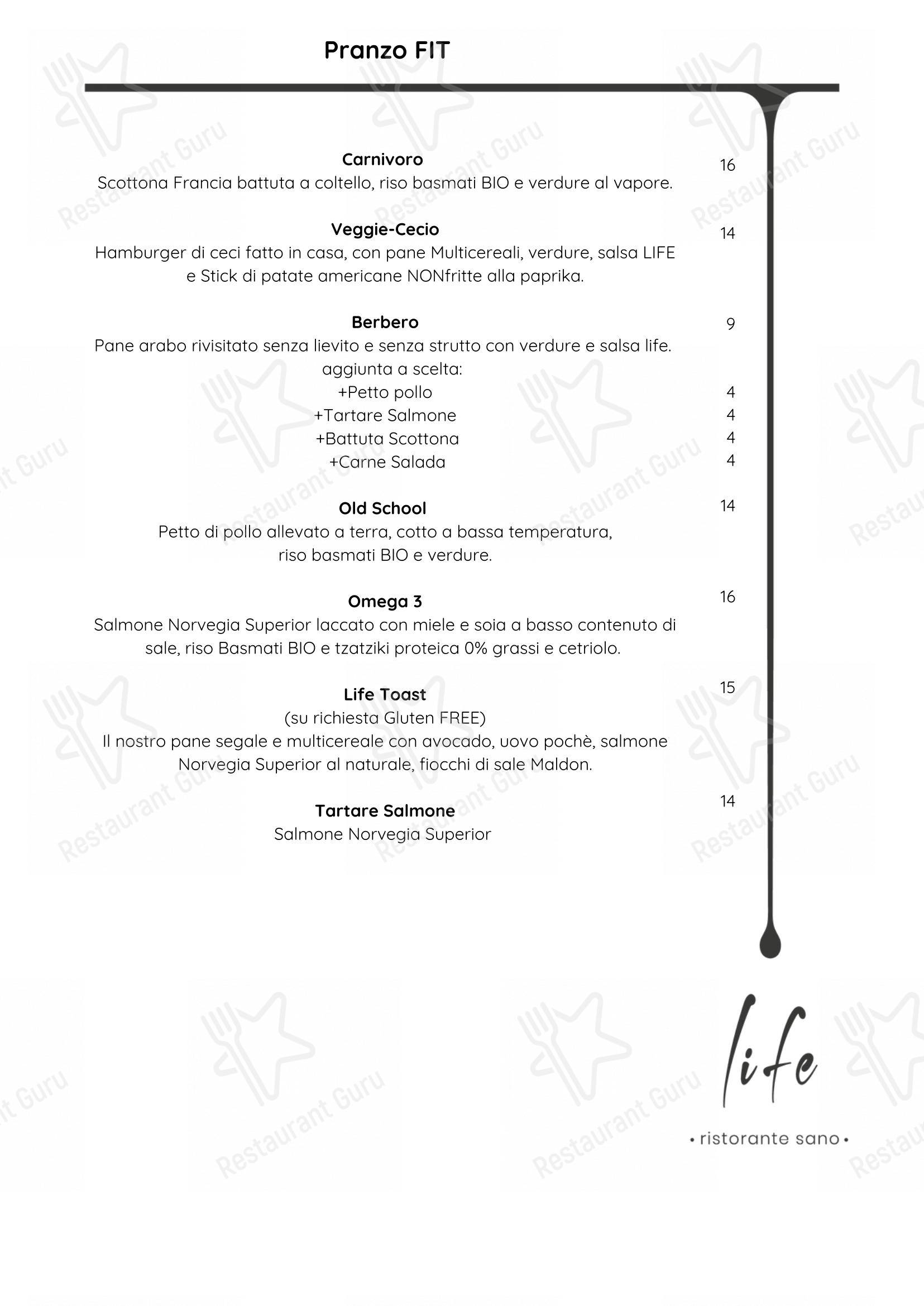 Menu per Life Ristorante Sano in Genova