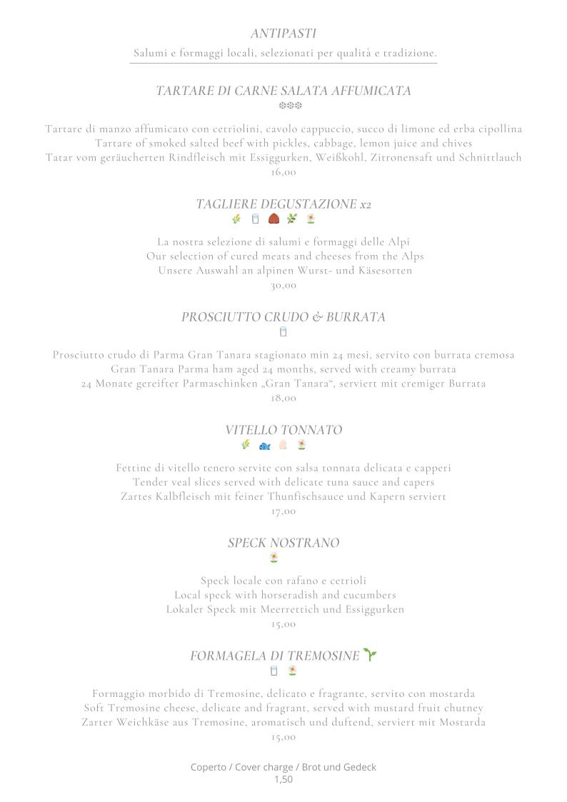 Menu di Speck Stube al Castèl Limone Ristorante Tipico 