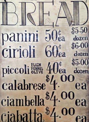 Menu de Little Italy Bakery