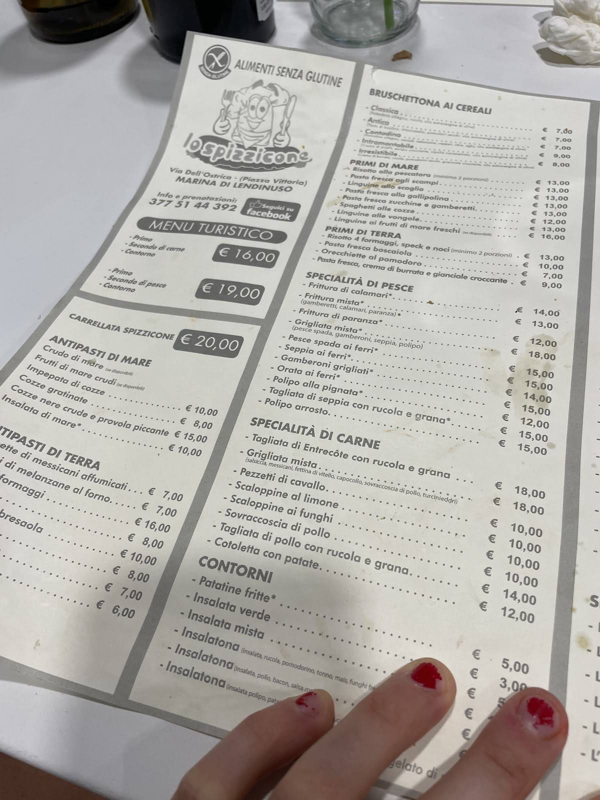 Menu di Lo Spizzicone 