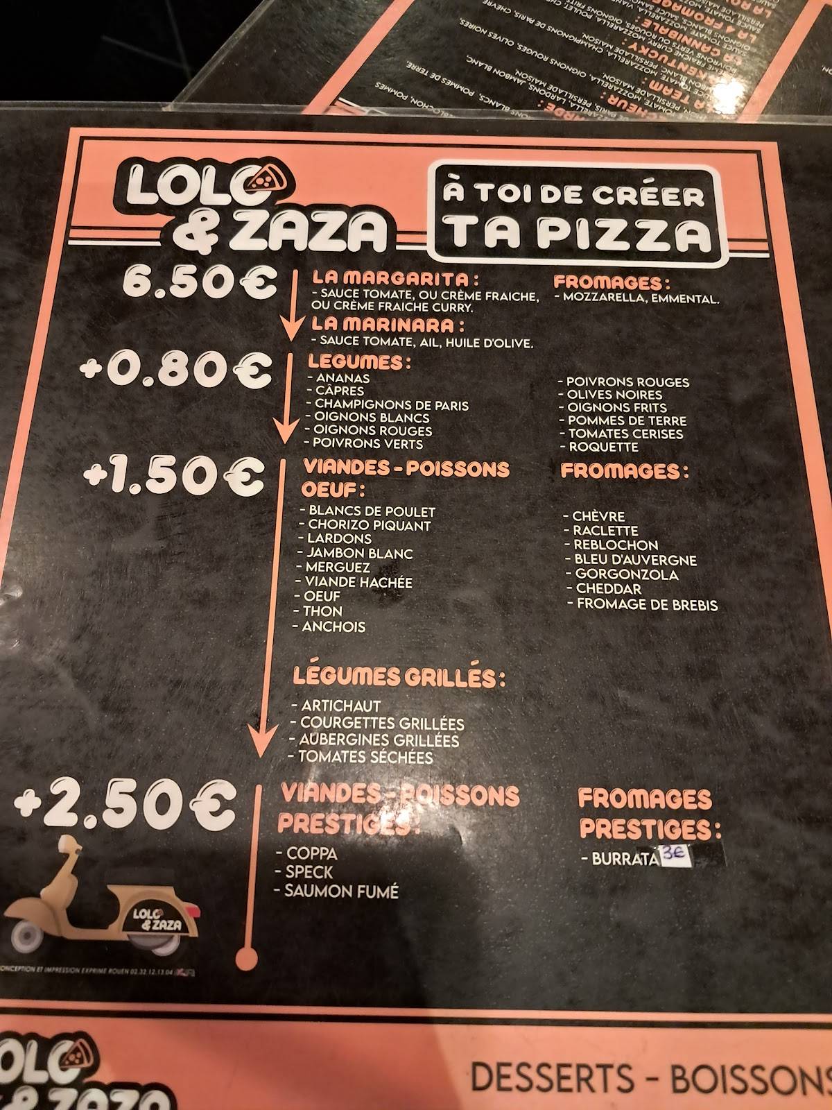 Menu de Lolo & Zaza Pizzeria