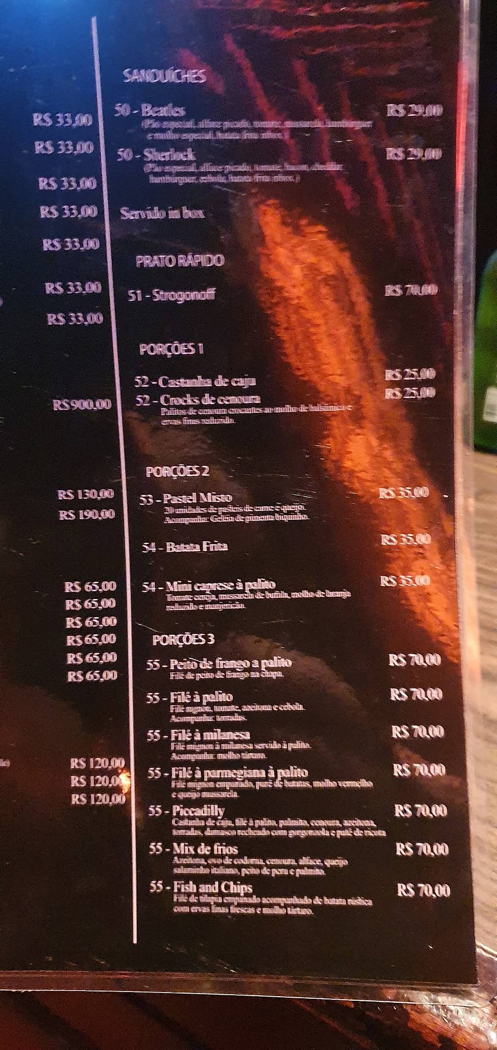 London Pub cardápio