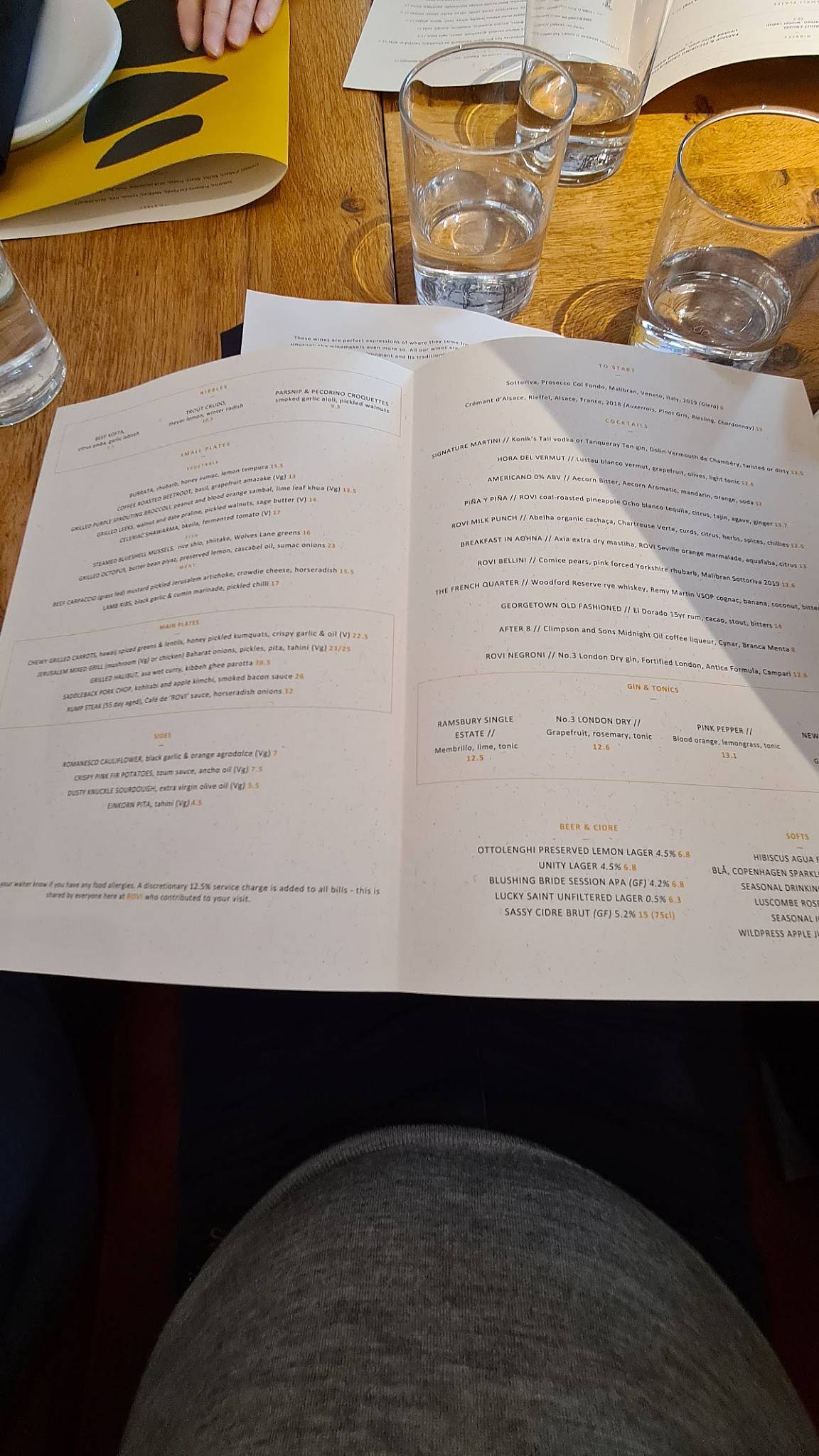 Menu at ROVI restaurant, London