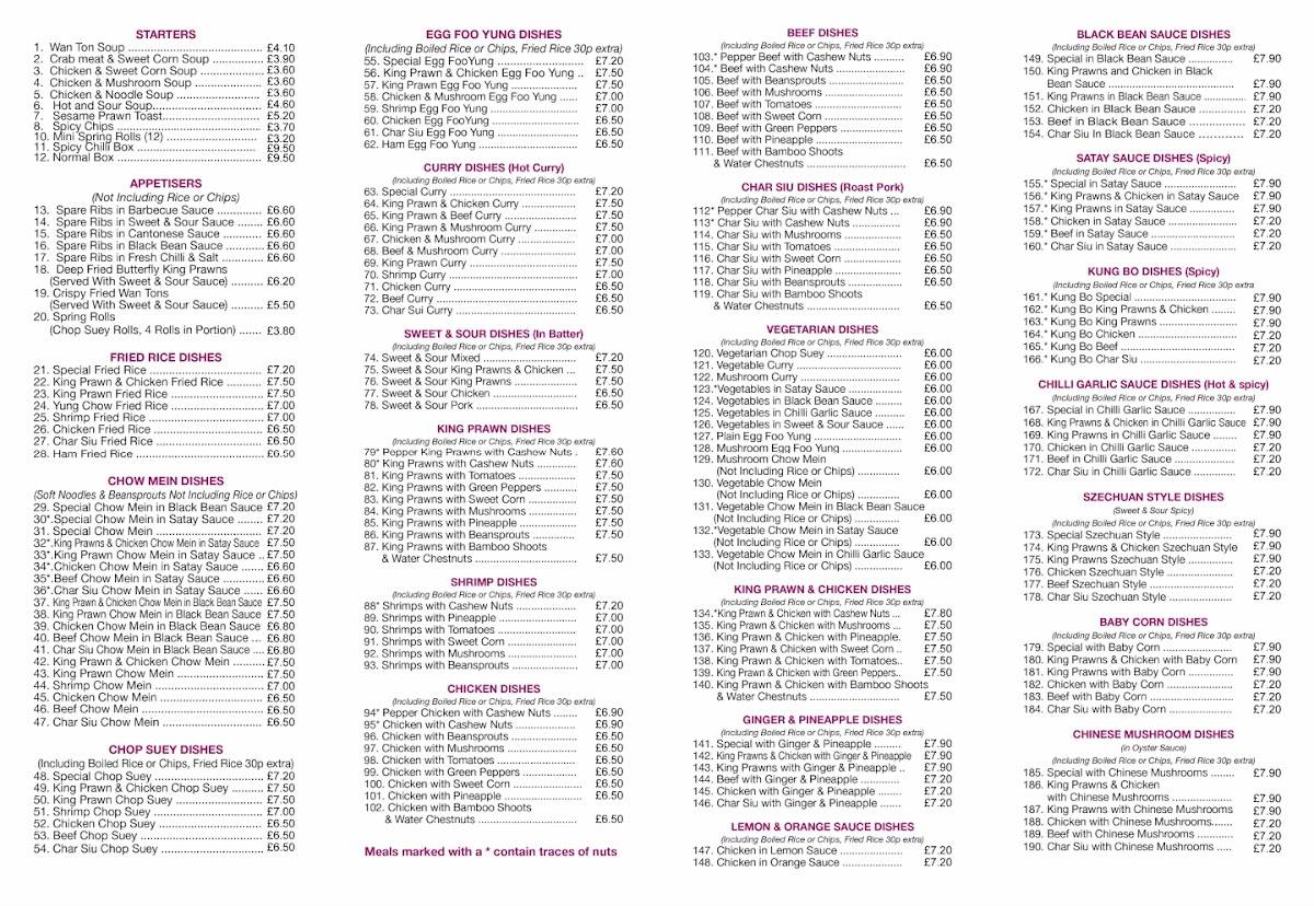 Menu at Lotus House fast food, Prudhoe