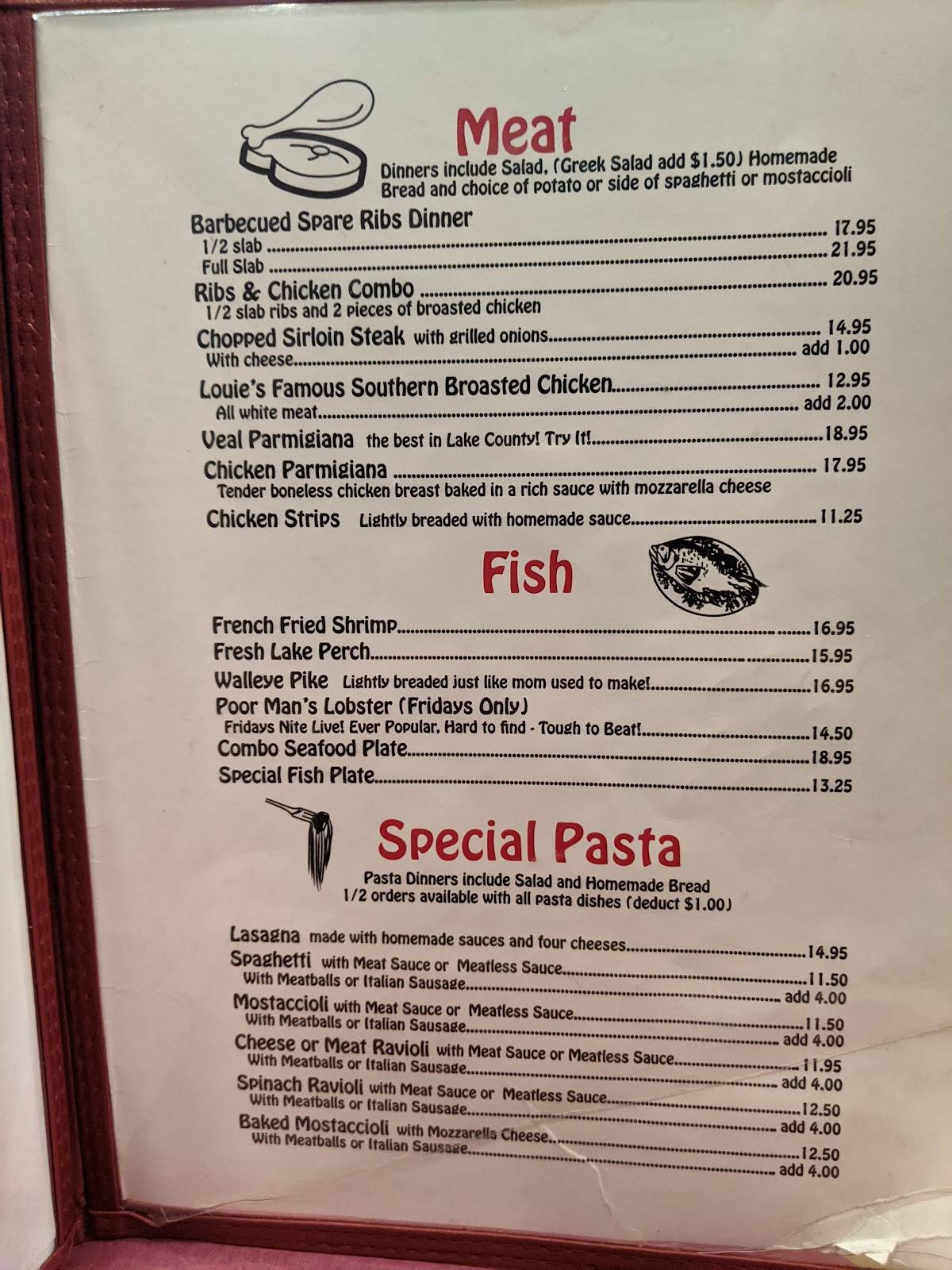 Menu at Louie's Restaurant, Waukegan