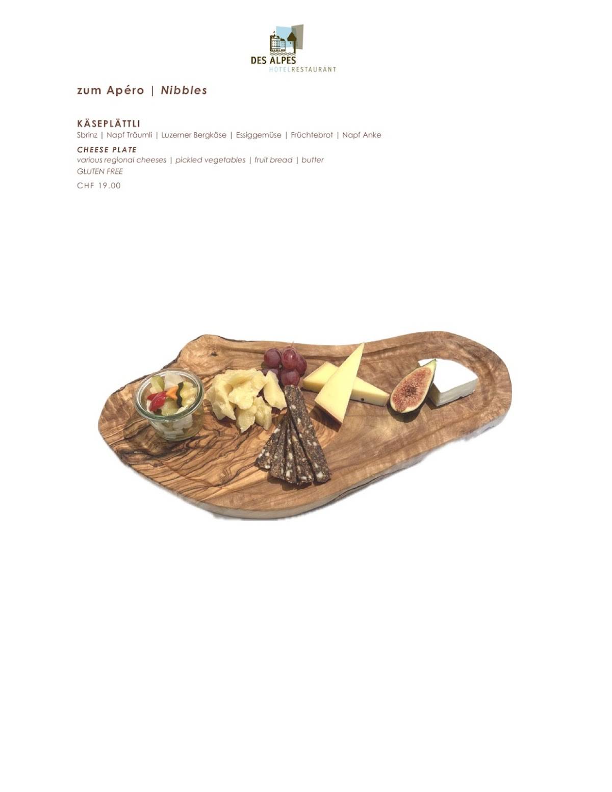 Menu di Restaurant Des Alpes 