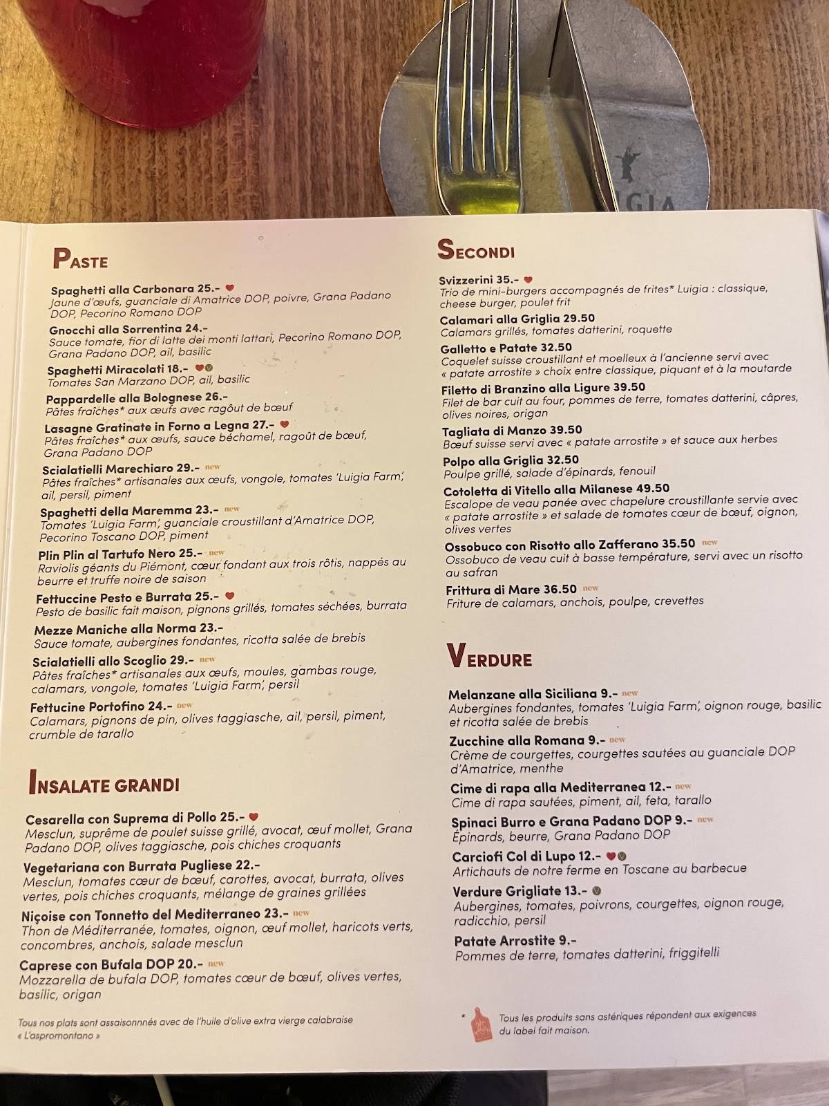 Menu di Luigia 