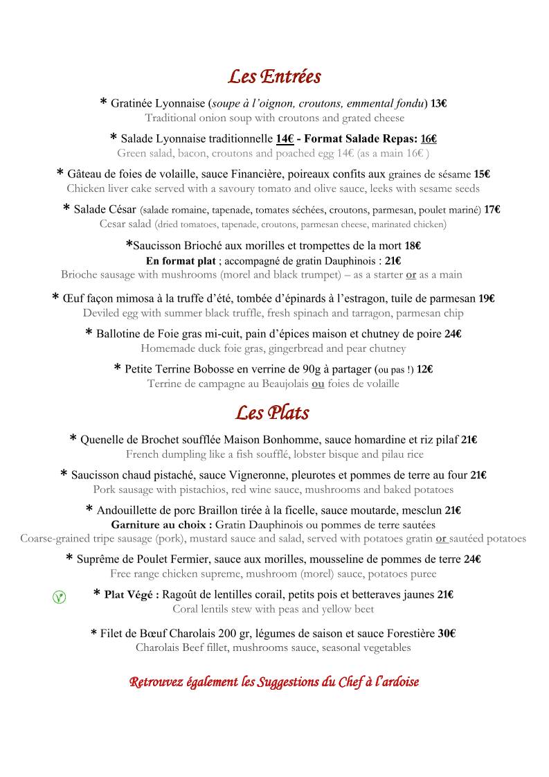 Menu de Aux Trois Maries