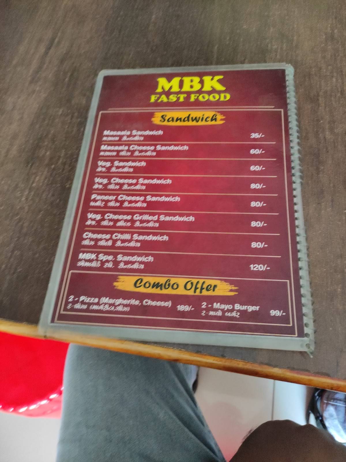 MBK FAST FOOD menu
