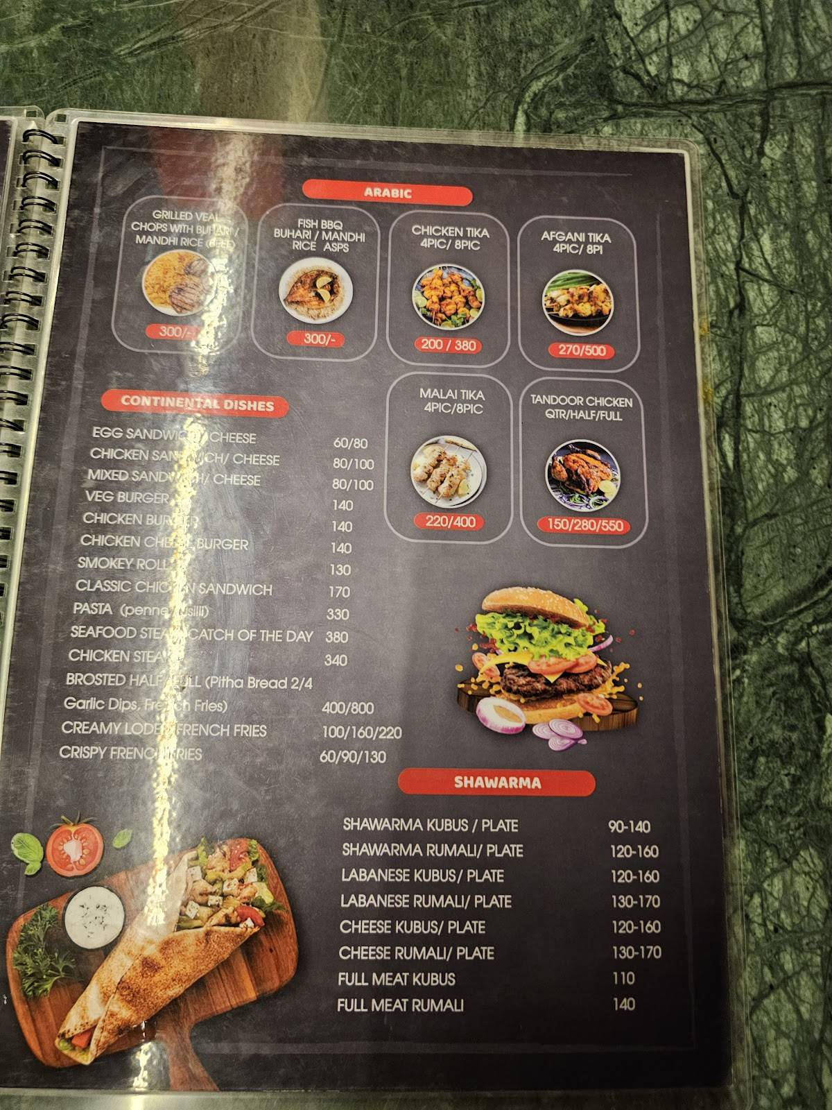 ZEIT MEHRAZ DINE RESTAURANT menu