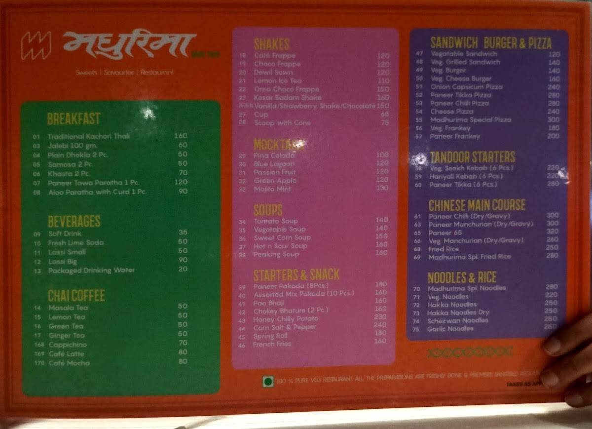 Madhurima menu