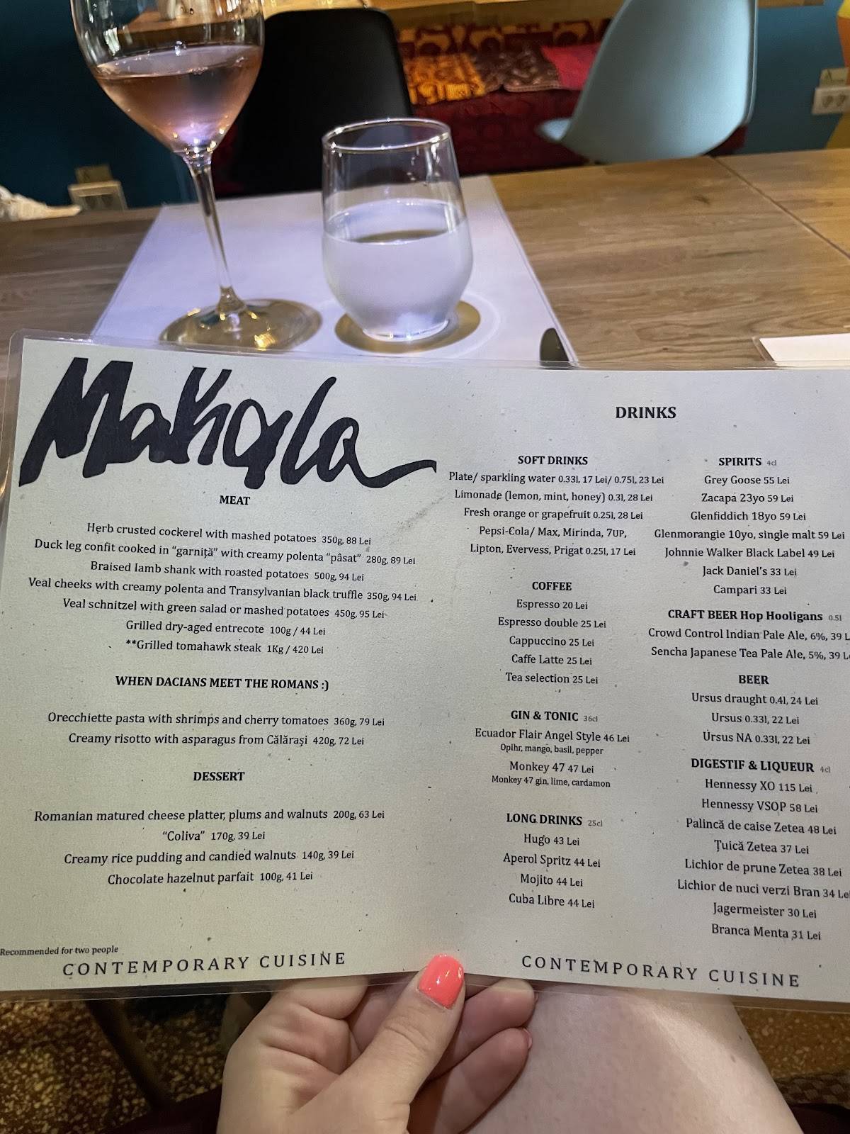Menu de Mahala