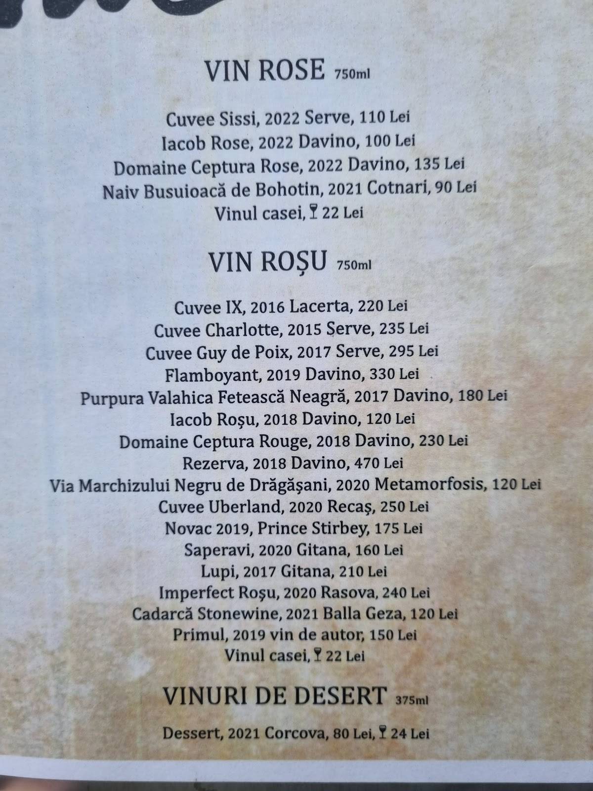 Menu de Mahala