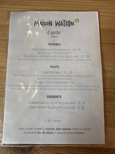Menu de Maison Watson