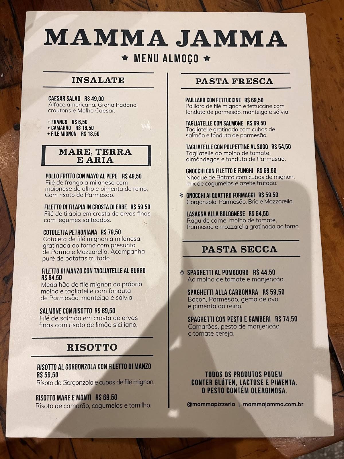Mamma Jamma Casa&Gourmet cardápio