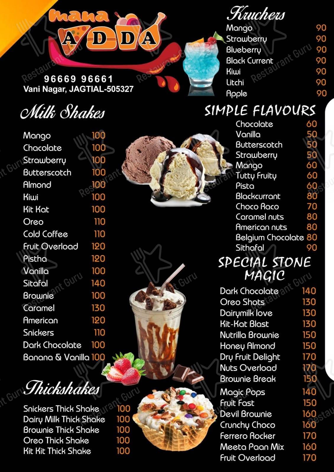 Check out the menu for Mana ADDA