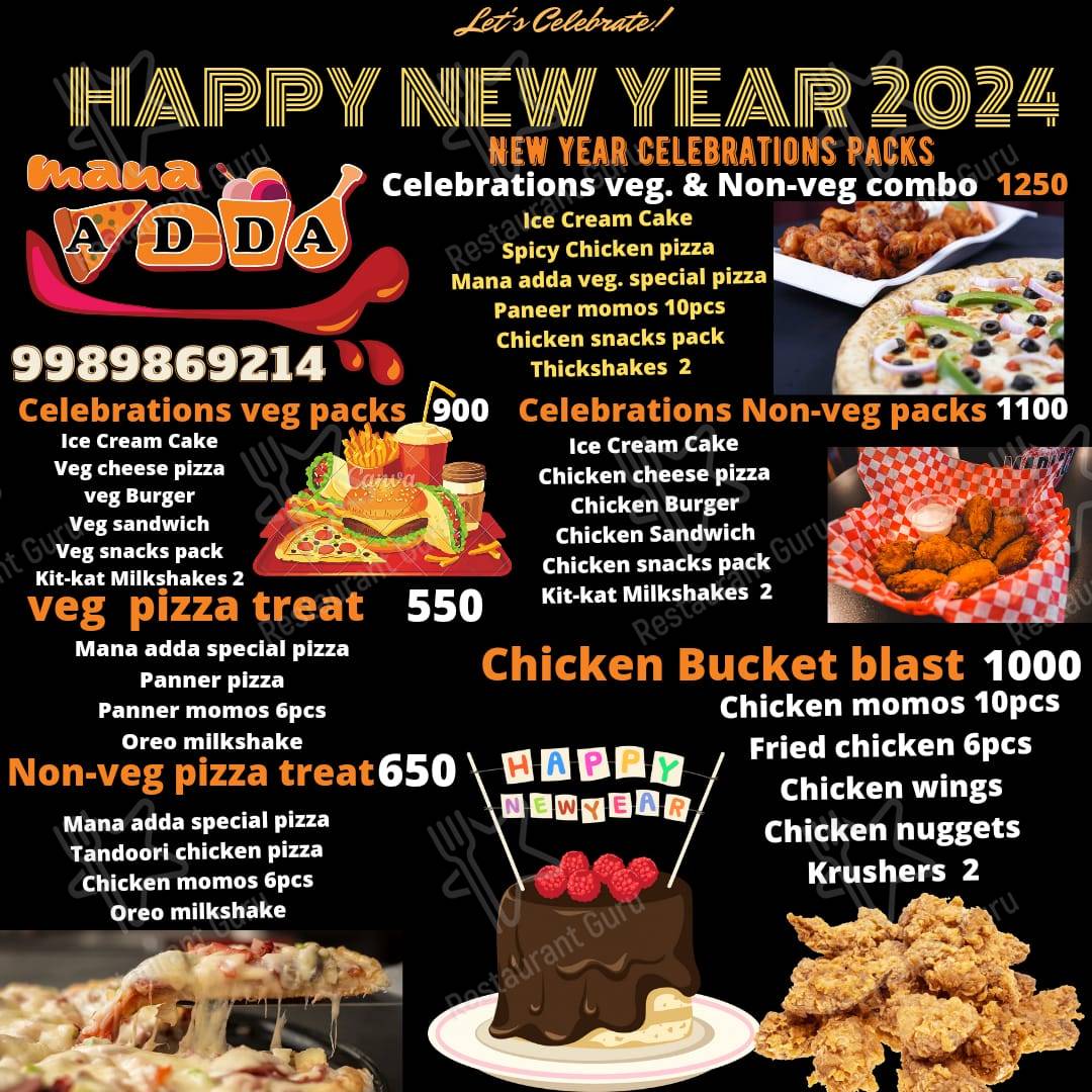 Mana ADDA menu - meals and drinks