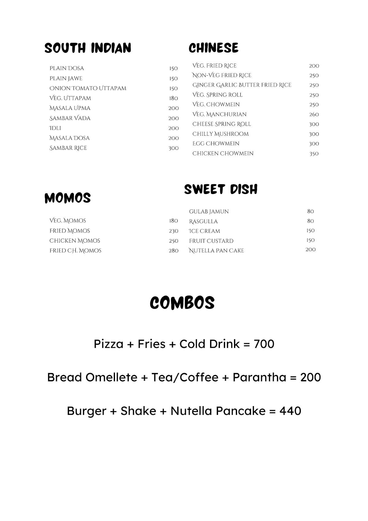 Manali Diaries Cafe - Pizzeria menu