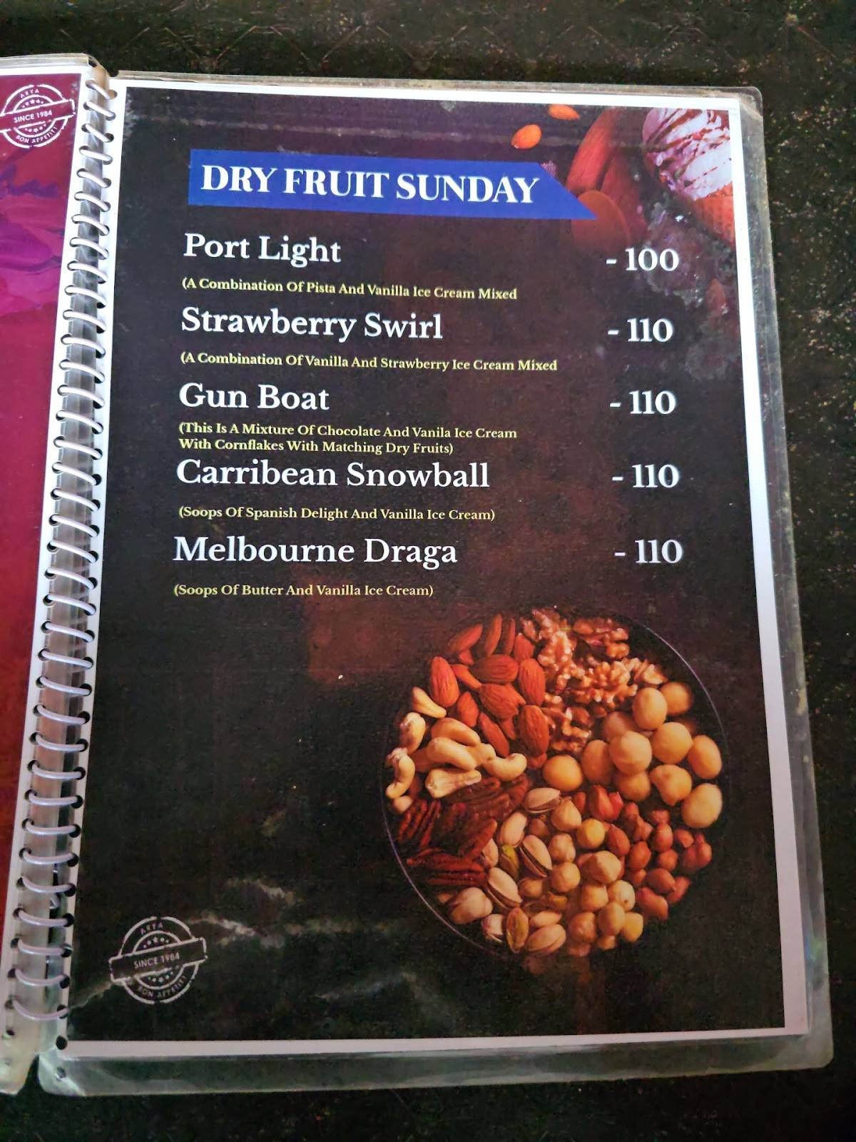 Arya Cake World menu