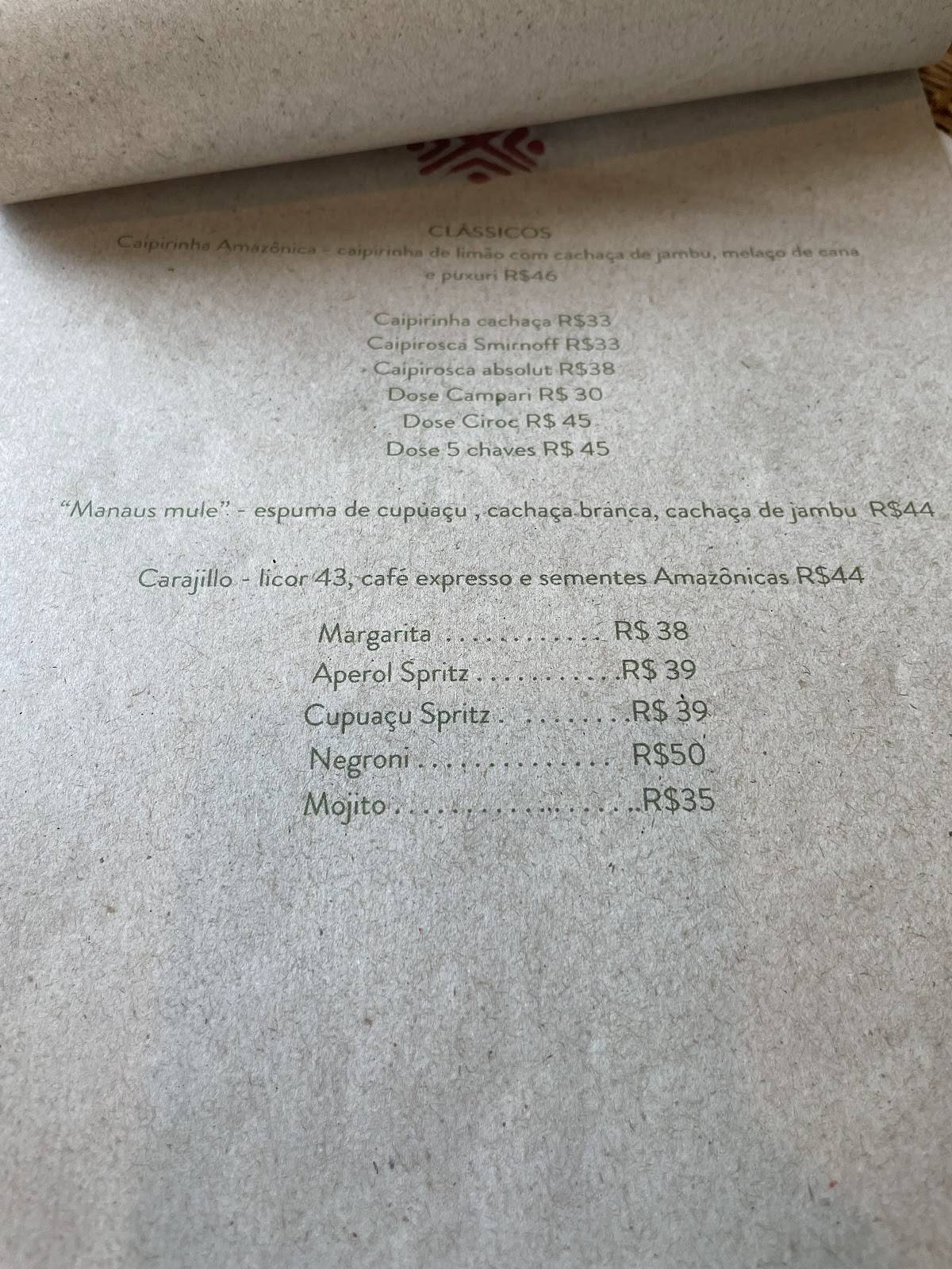 Restaurante Caxiri Manaus cardápio