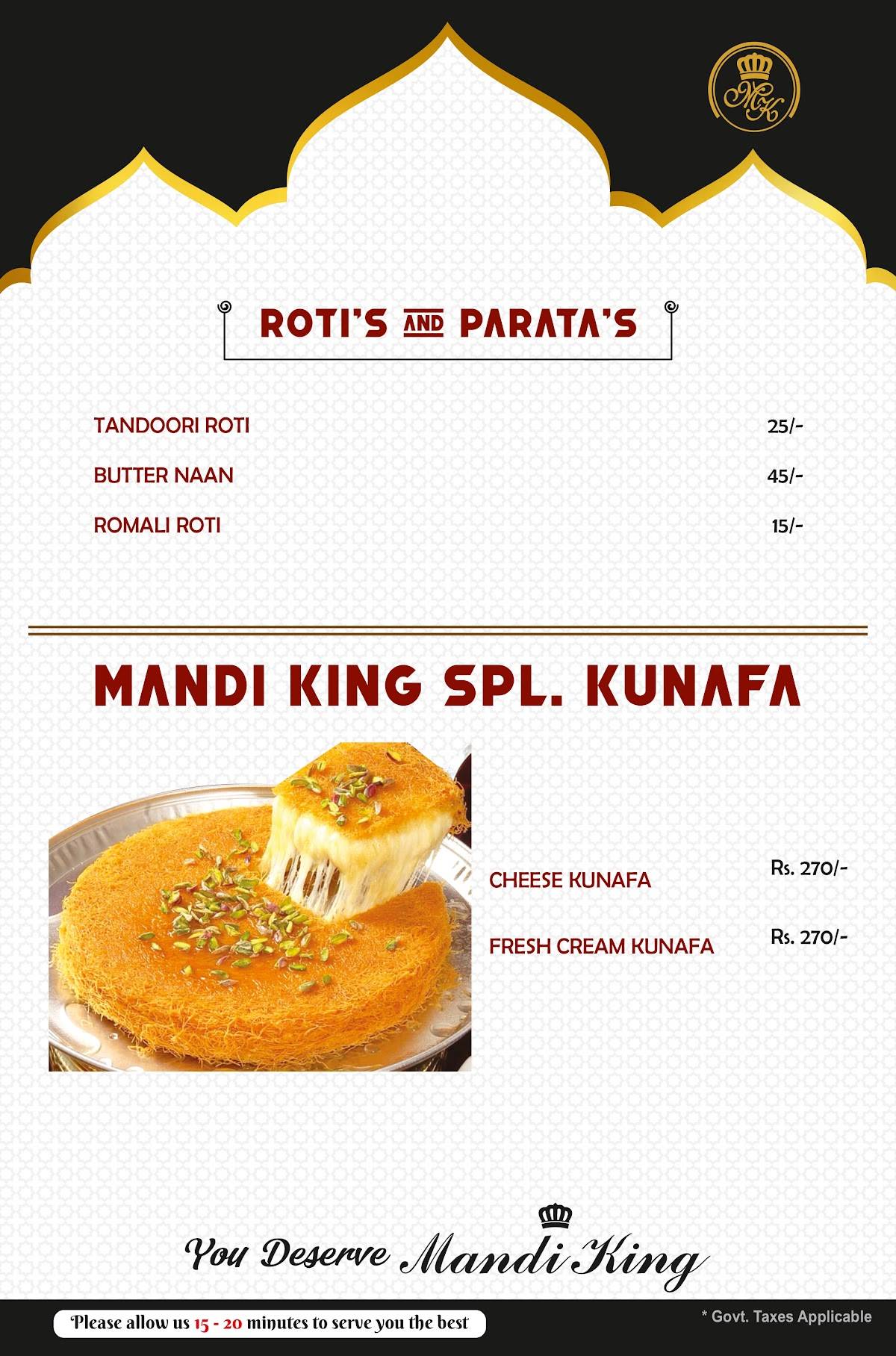 Mandi King Arabian Restaurant menu