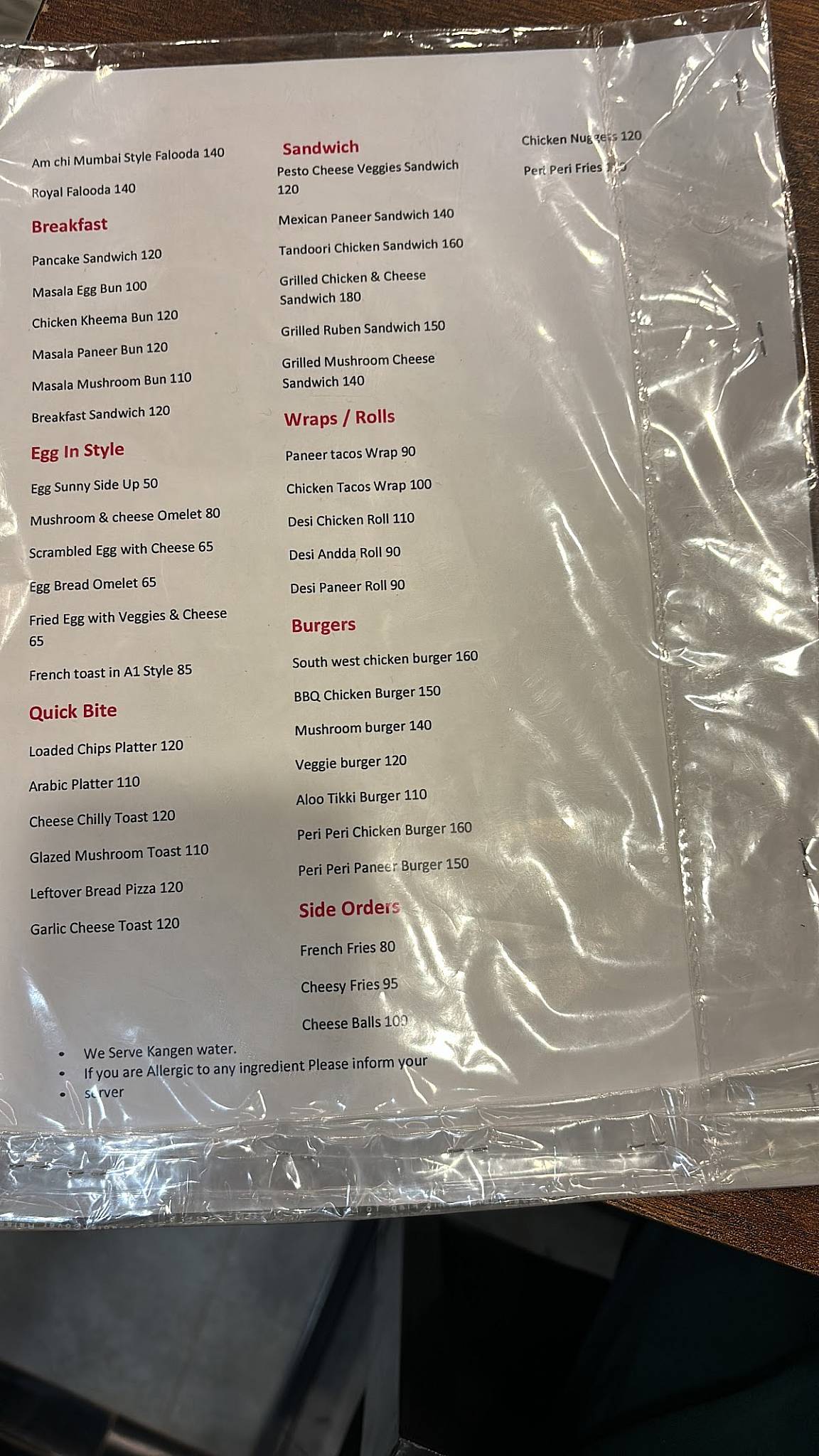 A1 Cafe menu