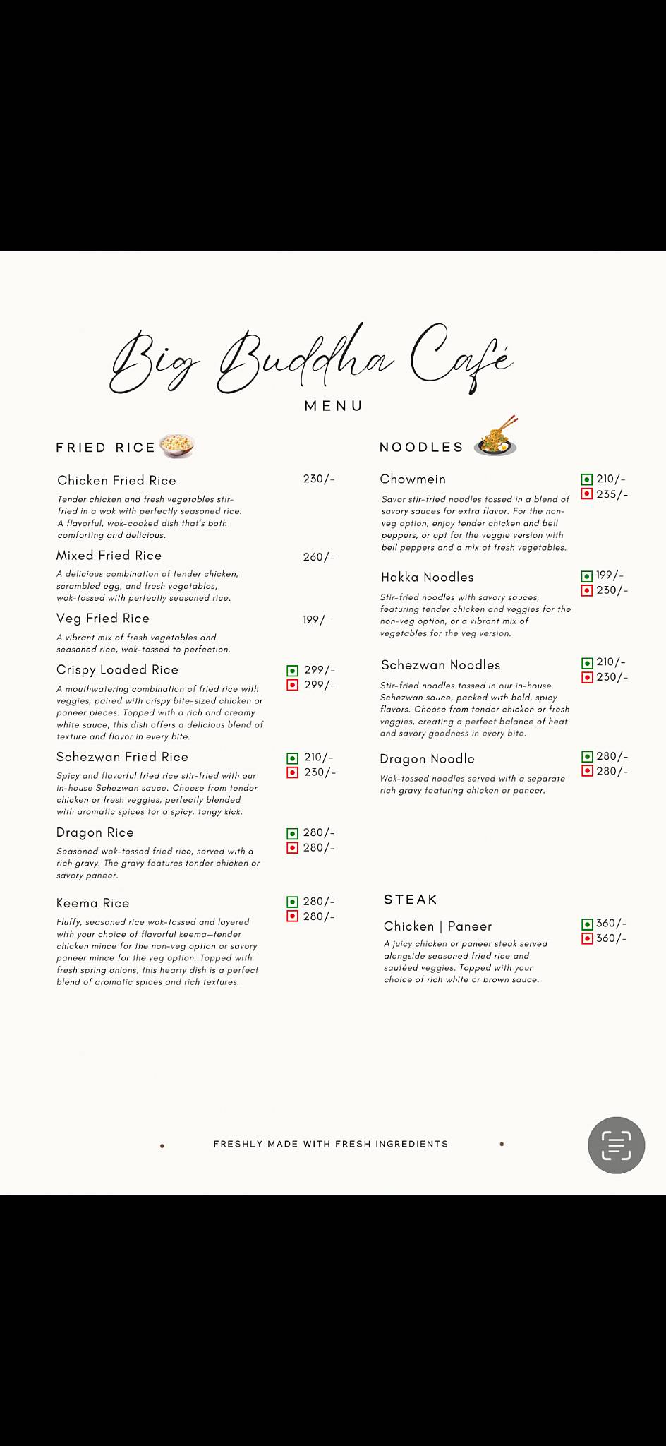 Big Buddha Cafe menu