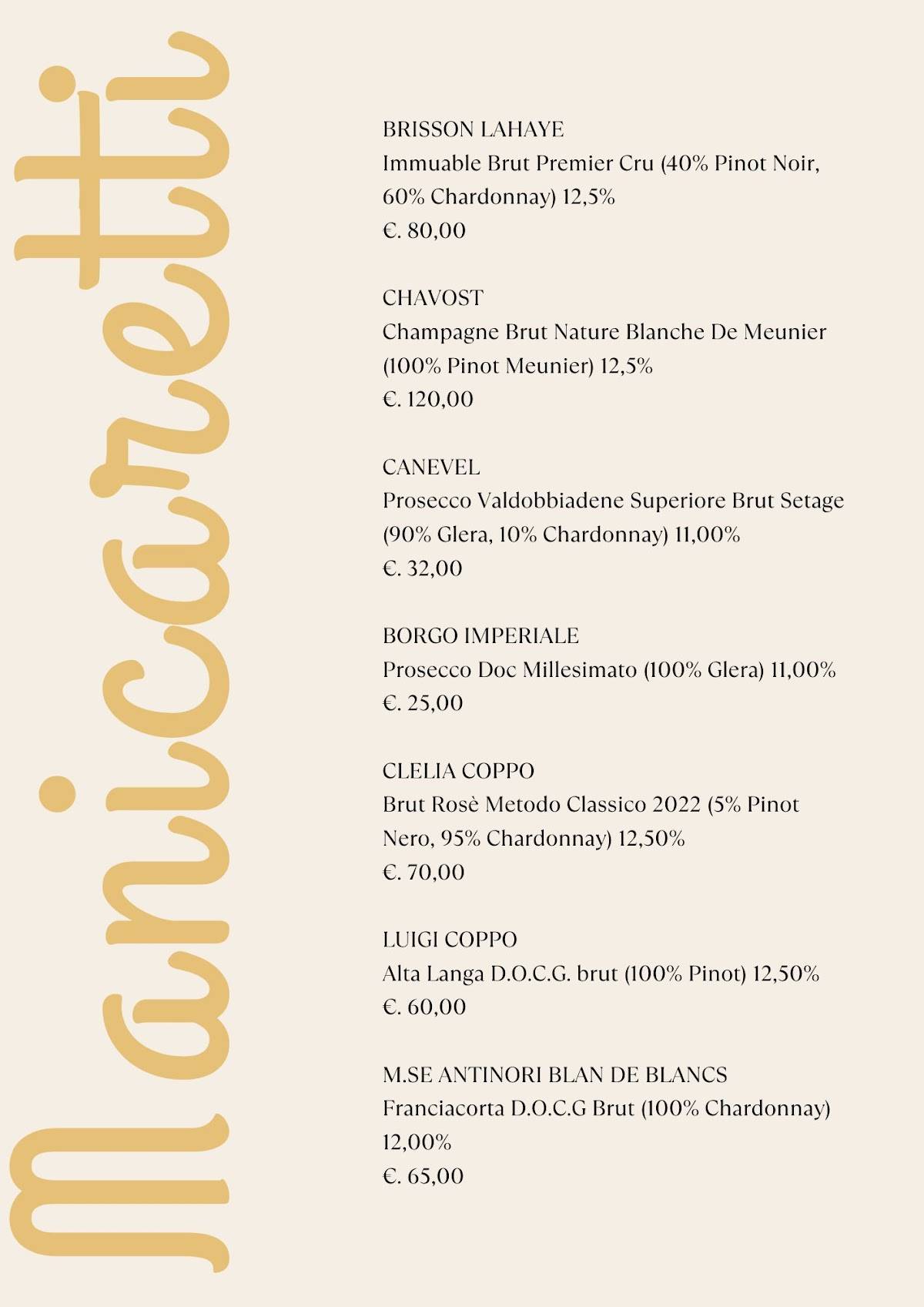 Menu di Manicaretti 