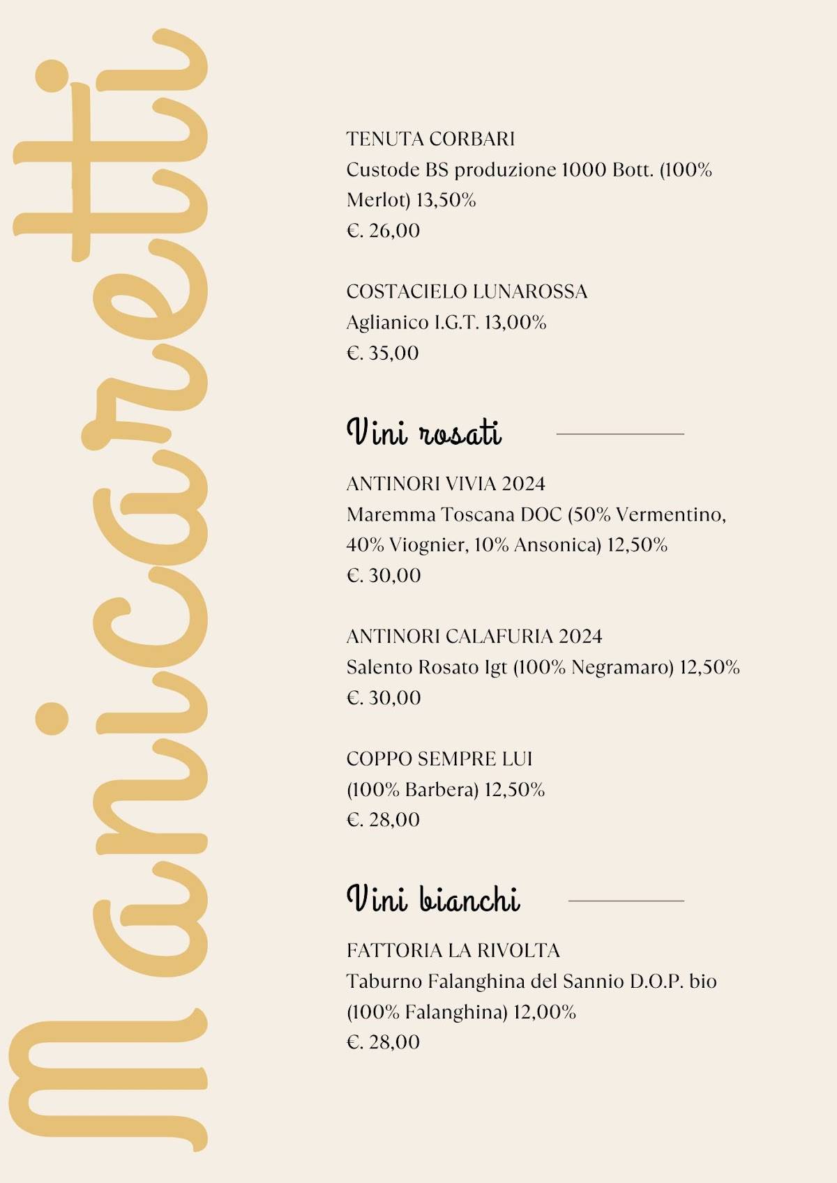 Menu di Manicaretti 